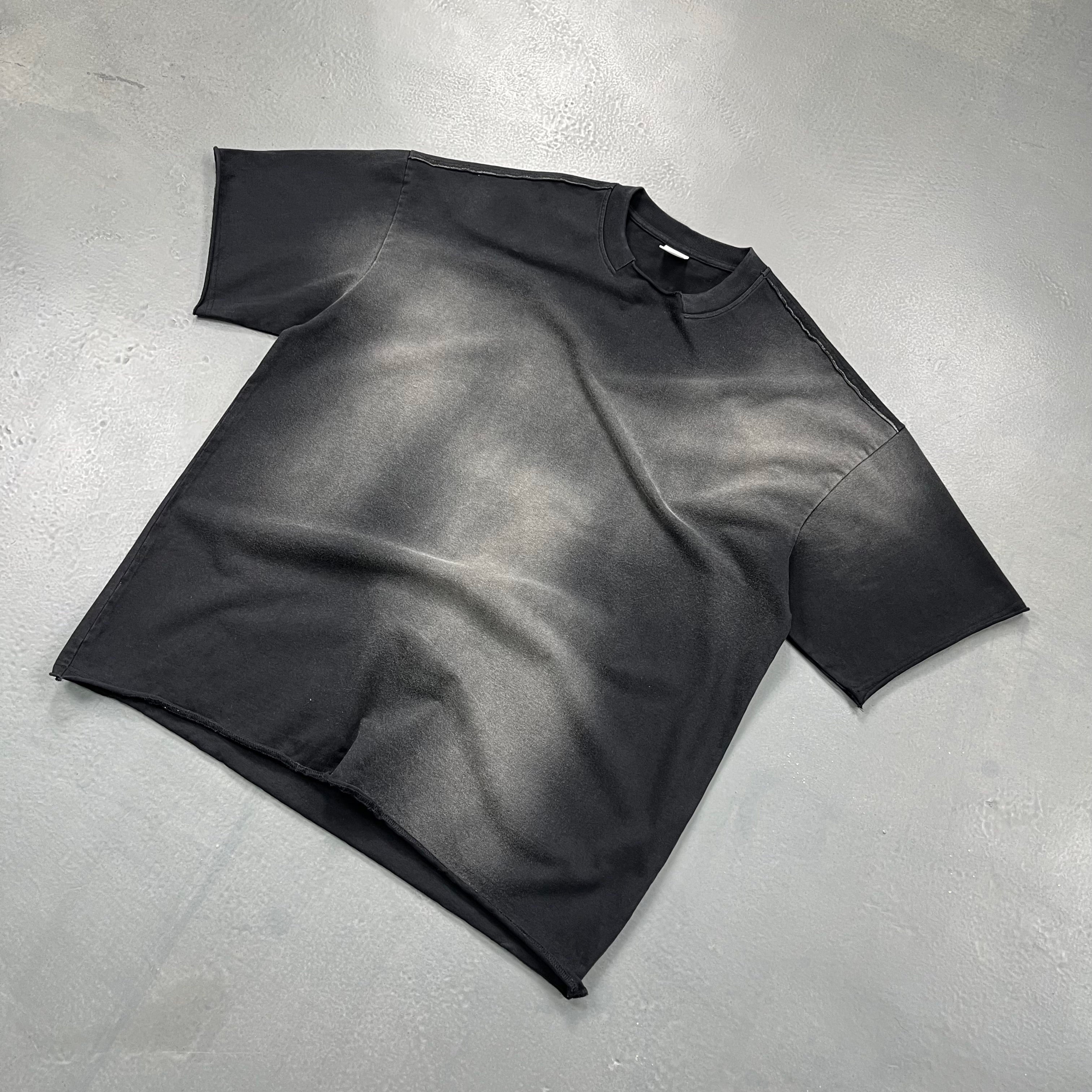 THE DISTRESSED SPRAY FRAYED EDGES TEE BLACK - Shoebuya Brand