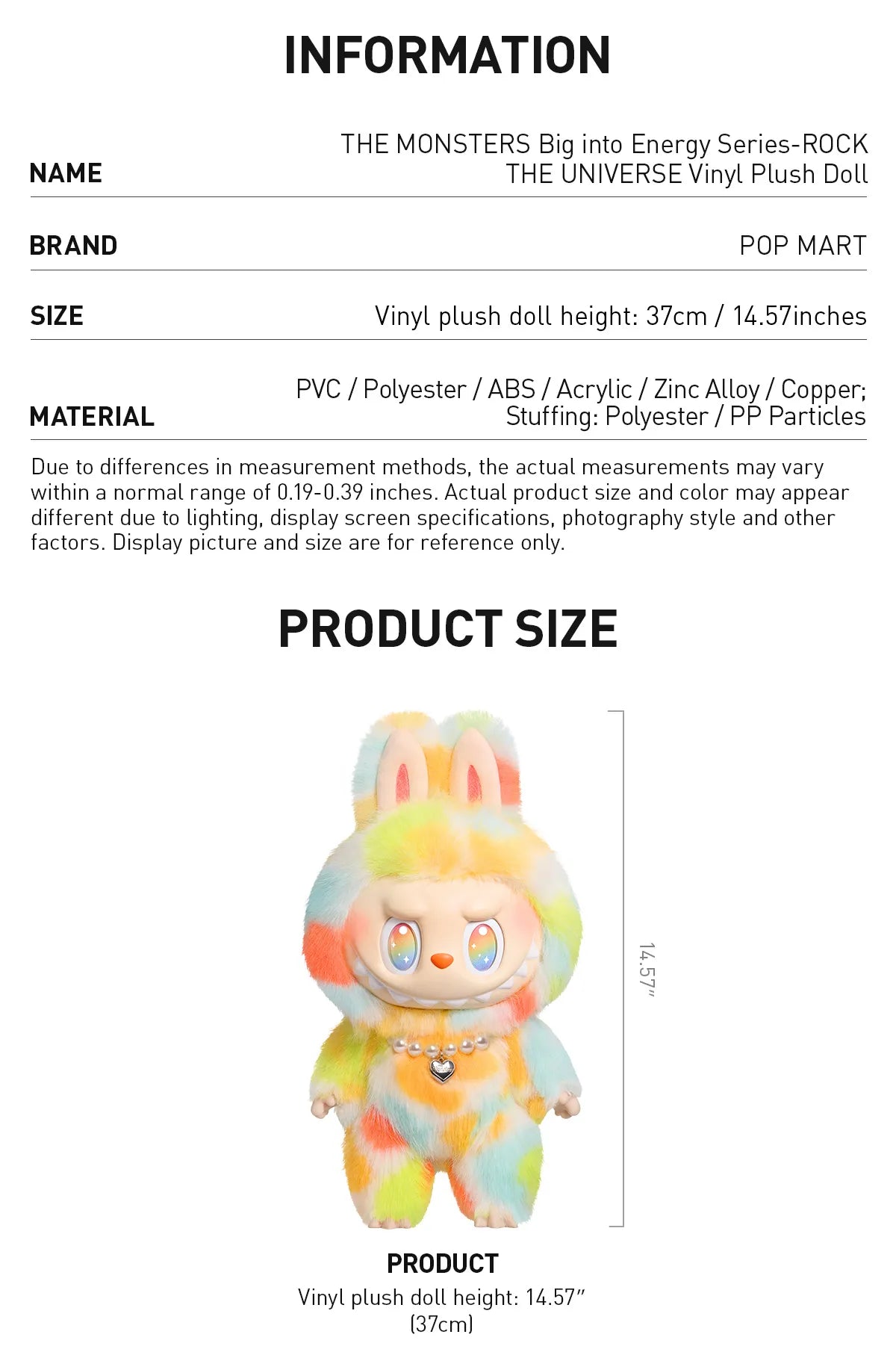 LABUBU THE MONSTERS BIG INTO ENERGY SRIES ROCK THE UNIVERSE VINYL PLUSH DOLL
