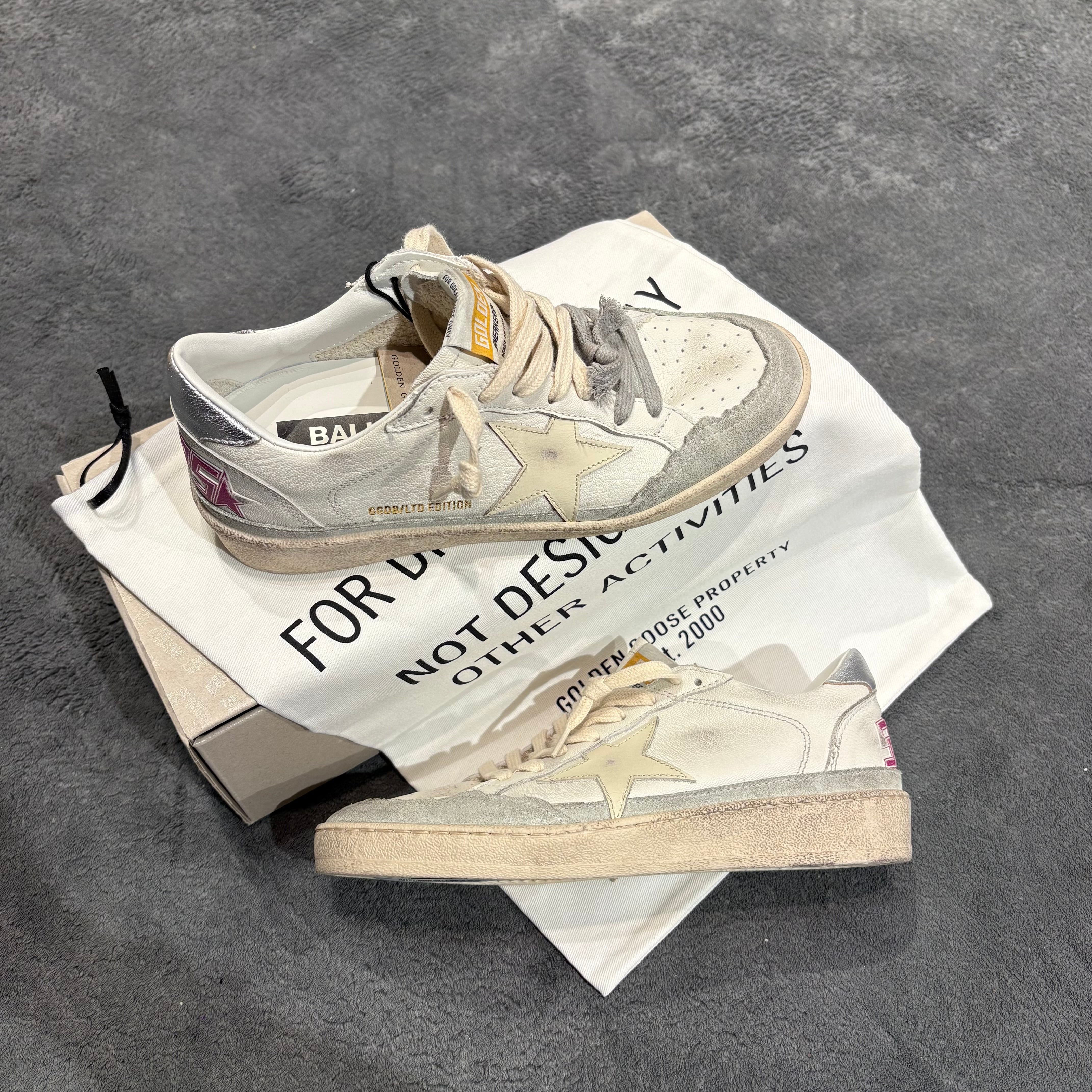 GOLDEN GOOSE BALLSTAR STELLA WHITE & TACCO SILVER SCRITTA PURPLE