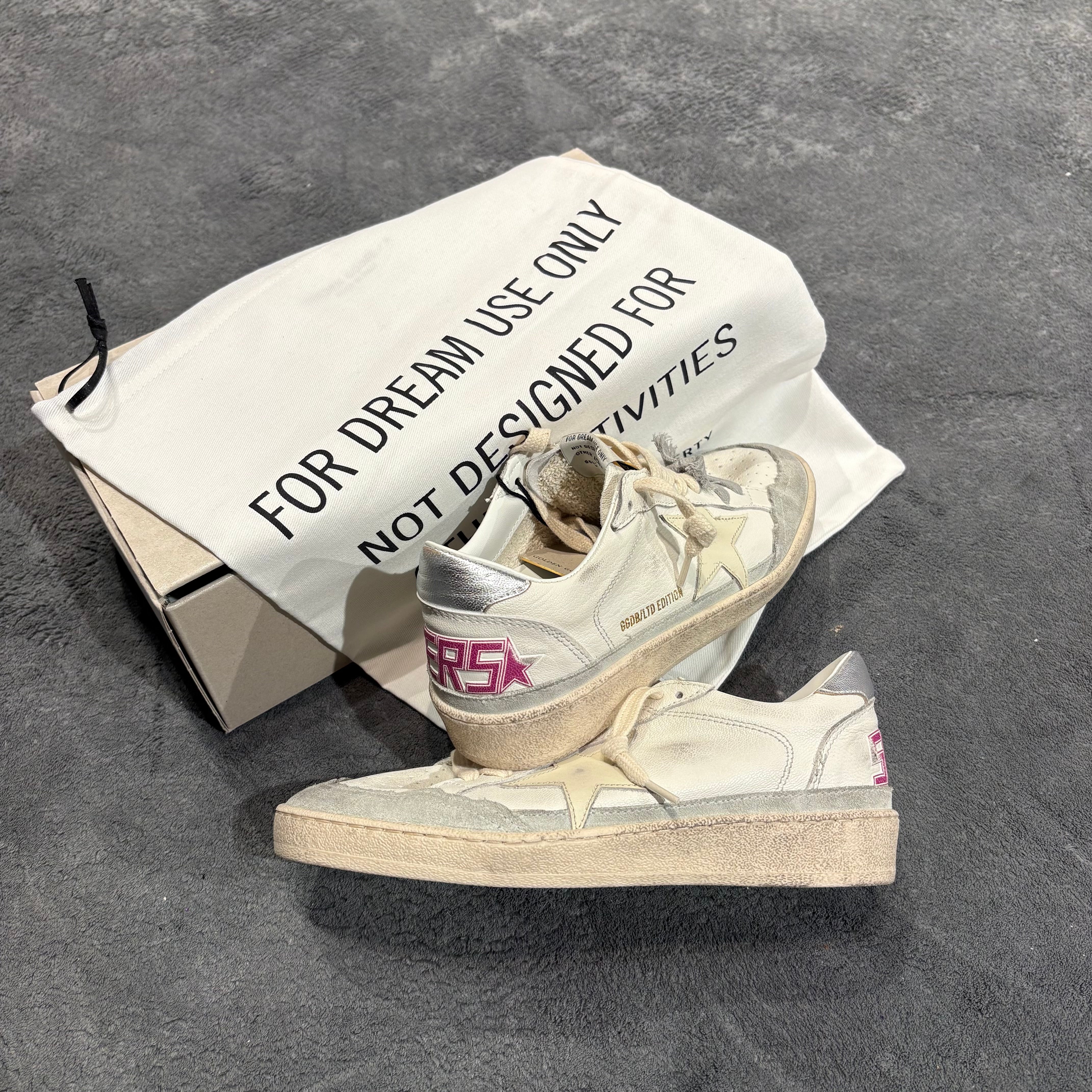 GOLDEN GOOSE BALLSTAR STELLA WHITE & TACCO SILVER SCRITTA PURPLE