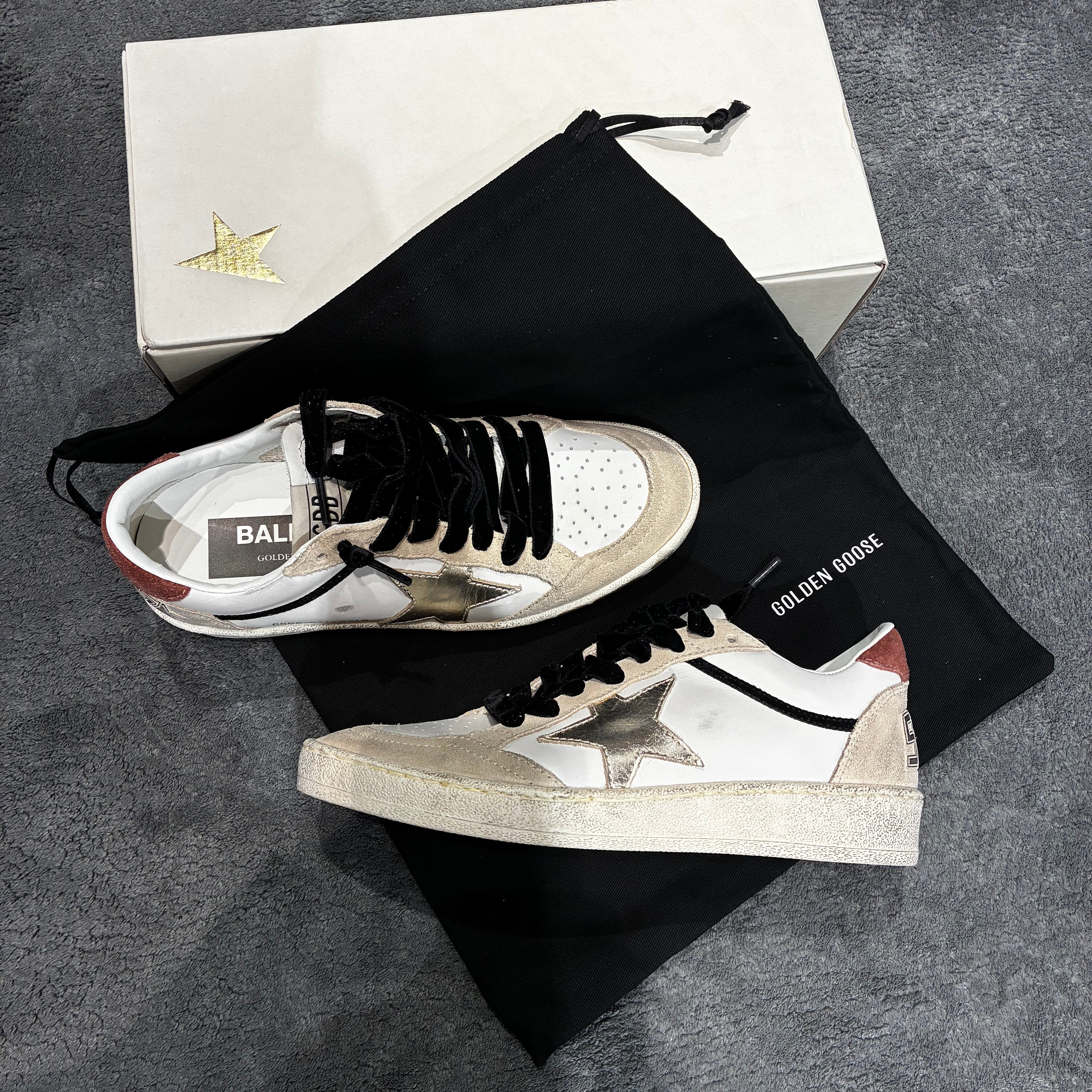 GOLDEN GOOSE BALLSTAR STAR GOLD VELVET LACES