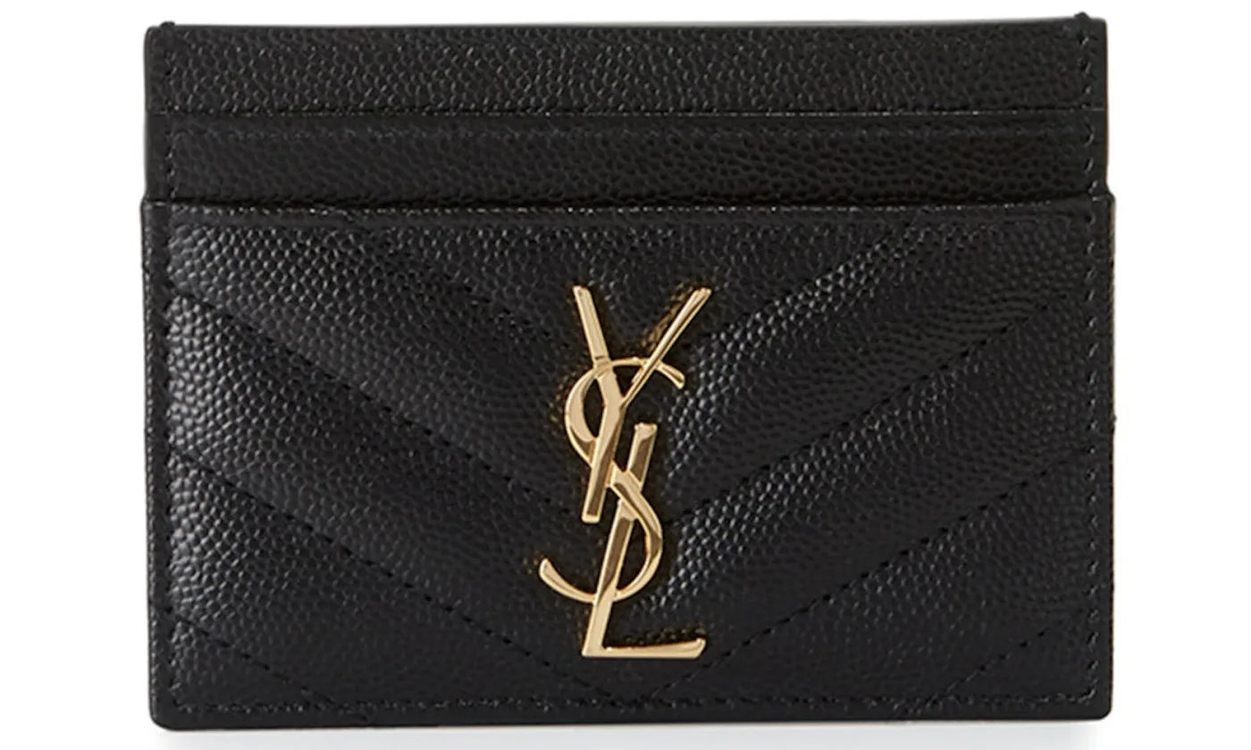 CASSANDRE MATELASSÉ PORTA CARTE IN PELLE GOFFRATA GRAIN DE POUDRE BLACK/GOLD - Yves Saint Laurent