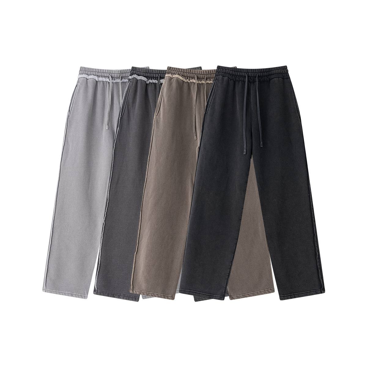 LOOSE DISTRESSED STRIPED STRAIGHT PANTS BLACK - Shoebuya Brand