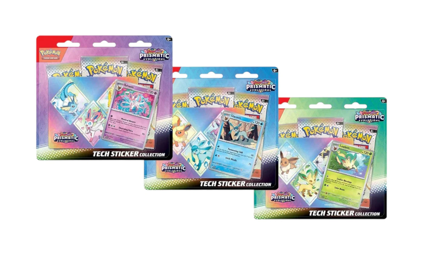 POKEMON SCARLET & VIOLET PRISMATIC EVOLUTIONS 3 PACK TECH STICKERS COLLECTION BLISTER (ITA)