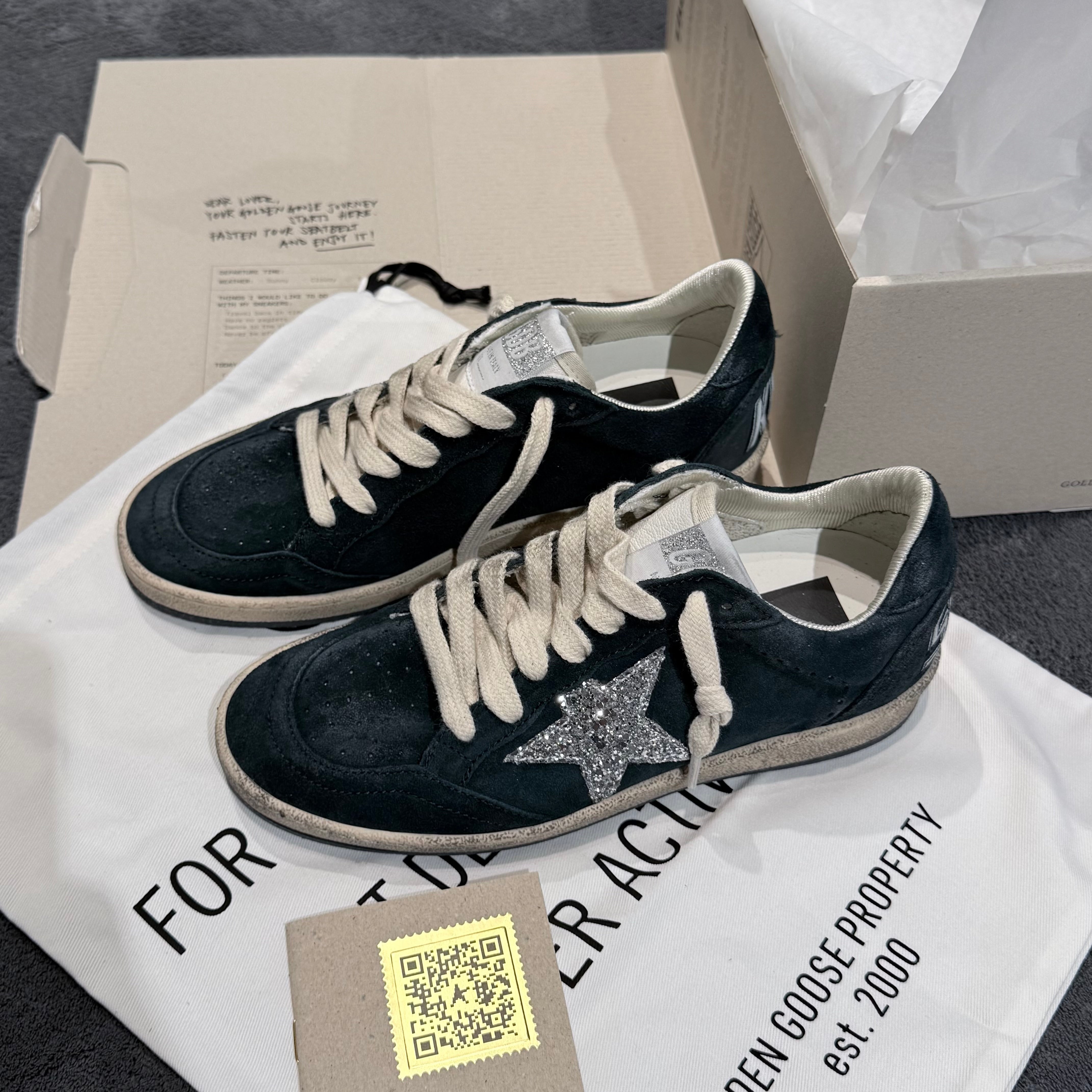 GOLDEN GOOSE BALLSTAR SUEDE GREEN GLITTER SILVER