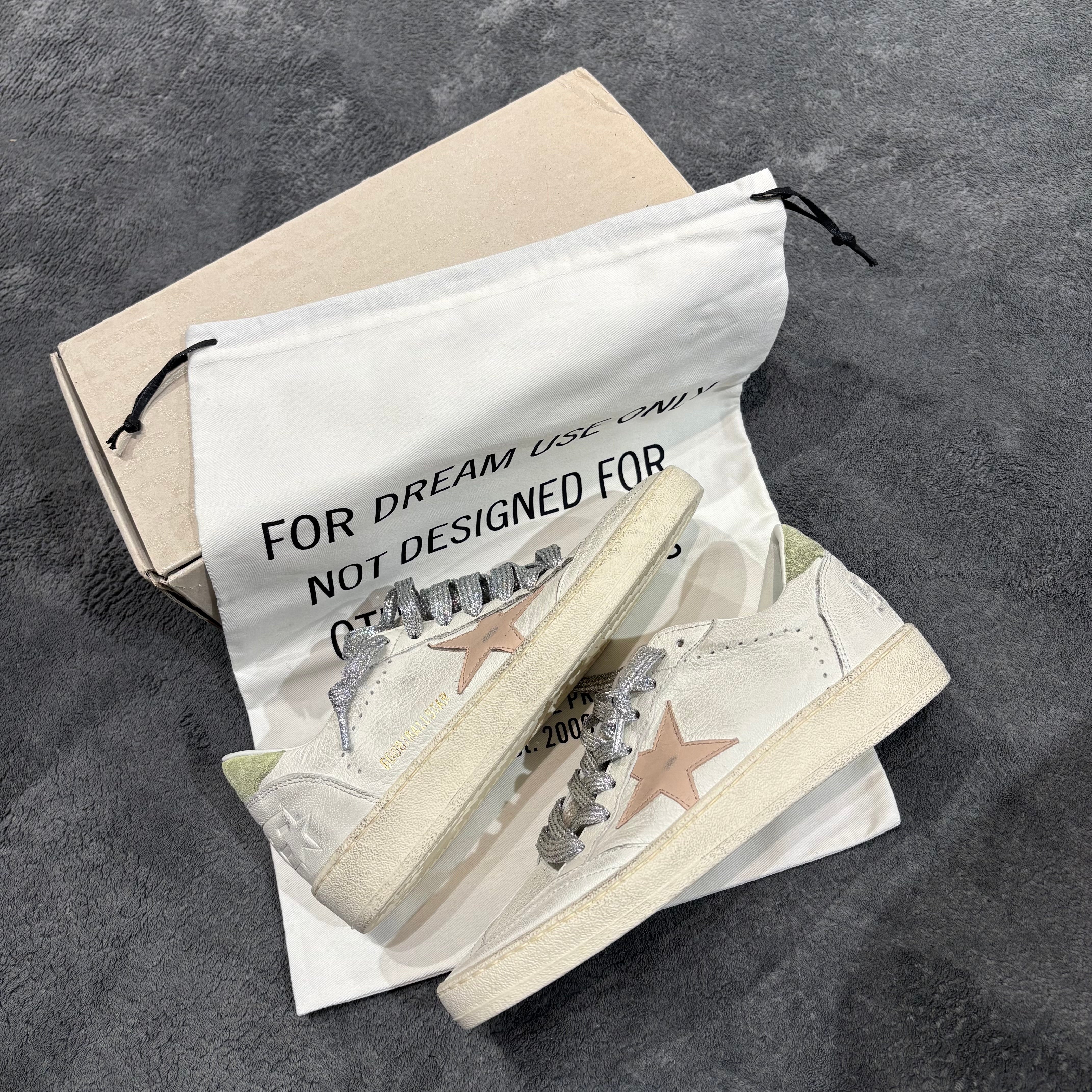 GOLDEN GOOSE BALLSTAR STELLA PINK & TACCO GREEN LACES SILVER