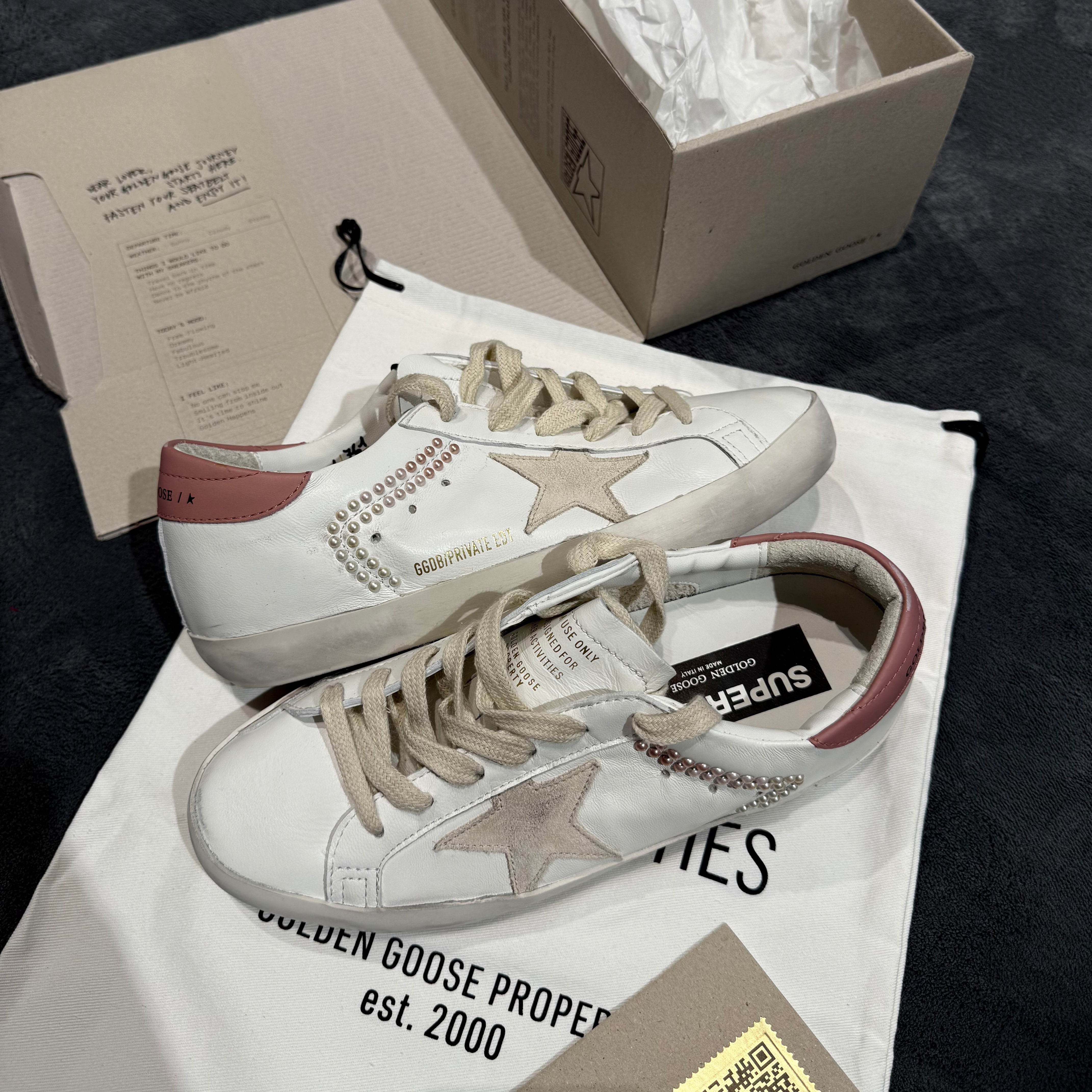 GOLDEN GOOSE SUPER STAR GREY TACCO PINK & PEARLS