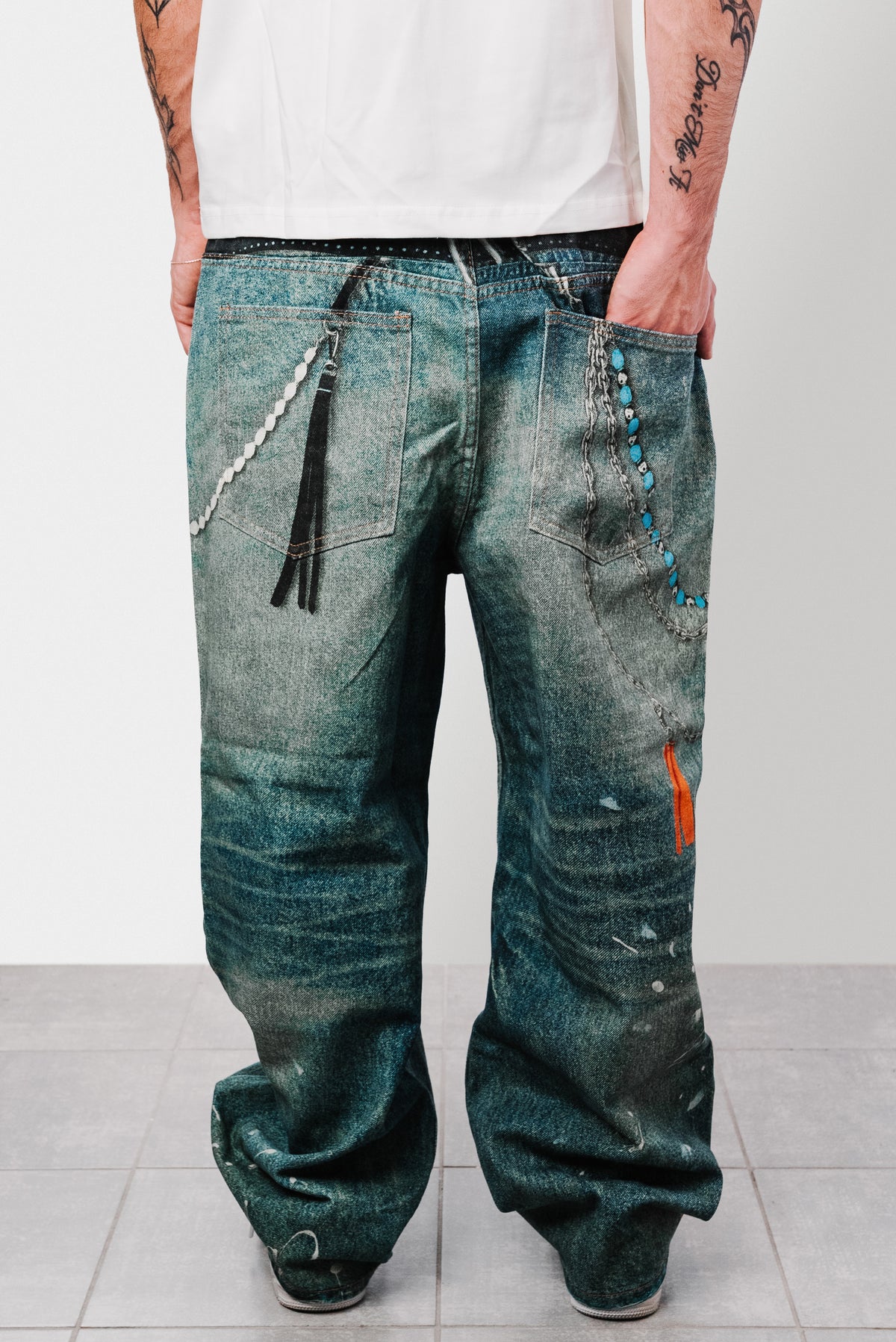 WAIST CHAIN PRINTED BLUE JEANS - Replacement Brand