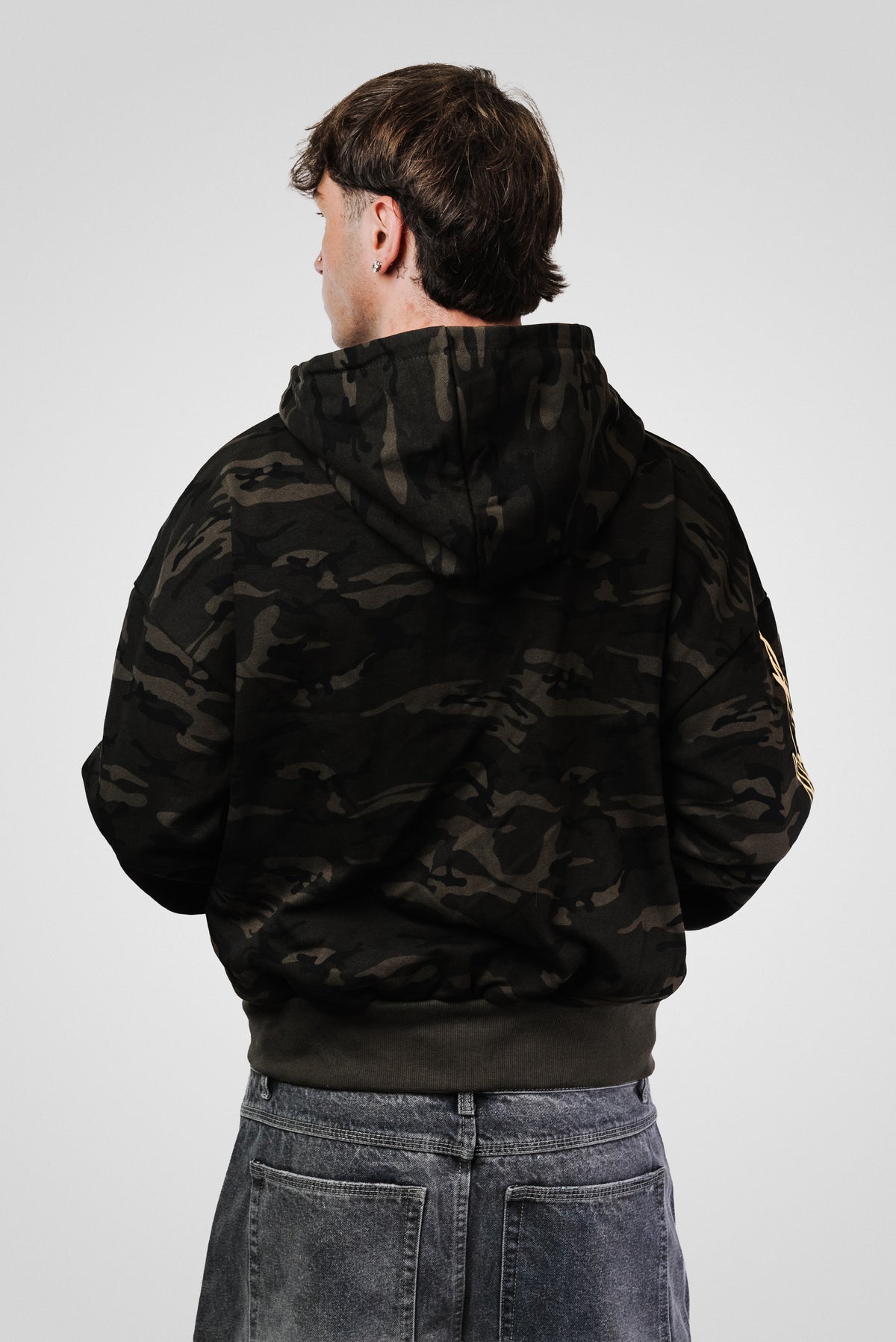 YELLOW SCRIPT CAMO ZIP HOODIE - Shoebuya Design