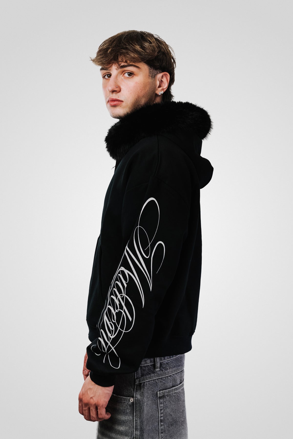 MYG FUR BLACK HOODIE - Shoebuya Design