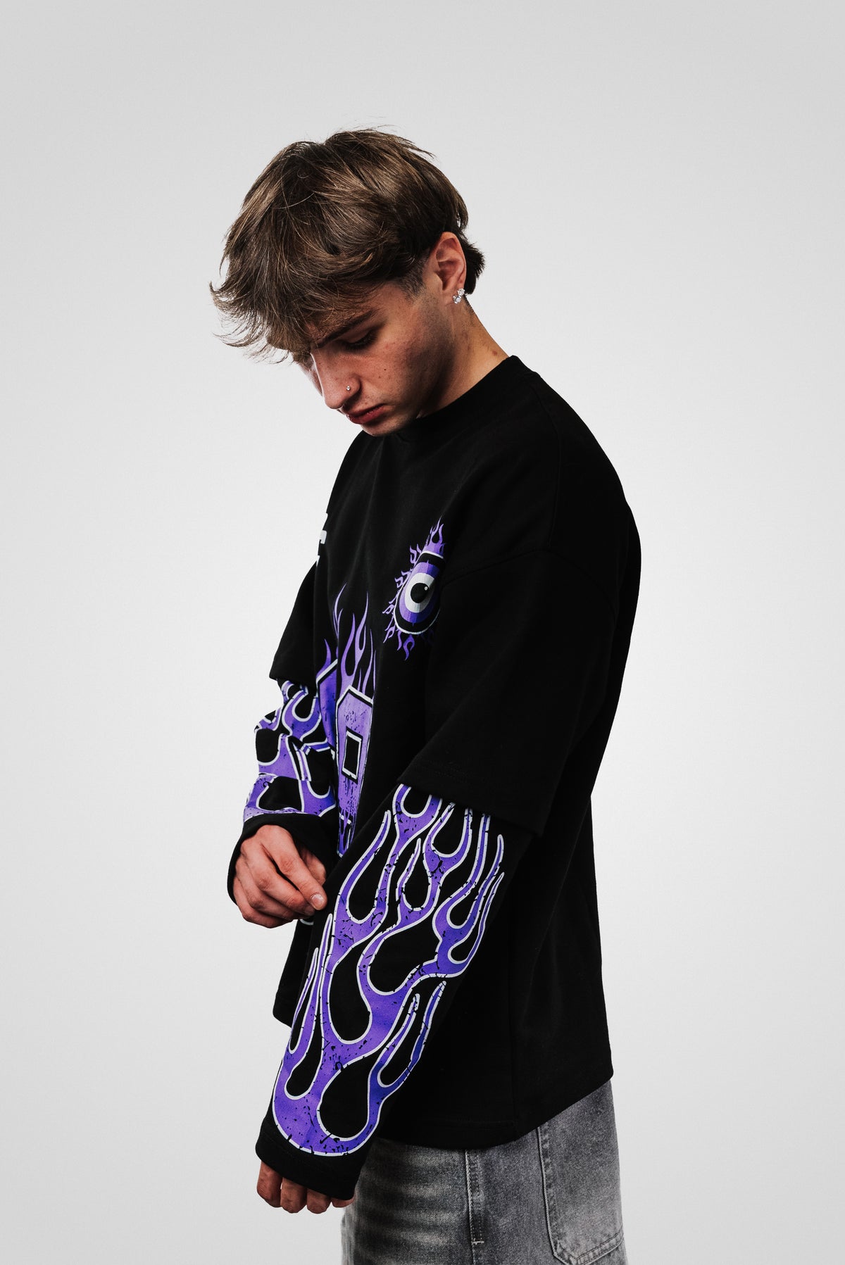 EYE PUPRLE DOUBLE BLACK LONGSLEEVE - Riches Paris