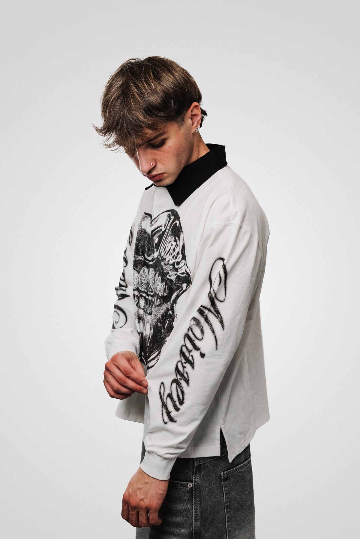 B&W MOUTH WHITE BOXY POLO LONGSLEEVE - Noissey Brand