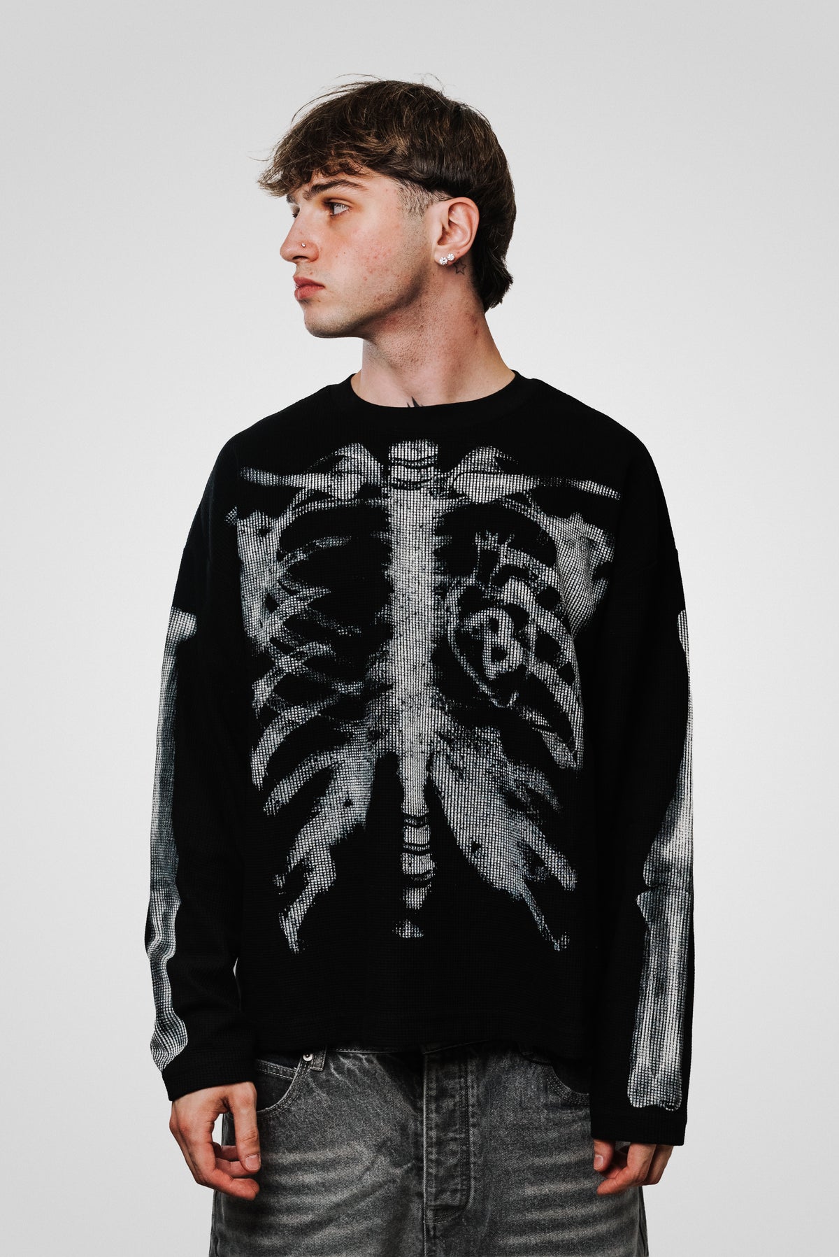 SKELETON WAFFLE LONGSLEEVE BLACK - Shoebuya Design