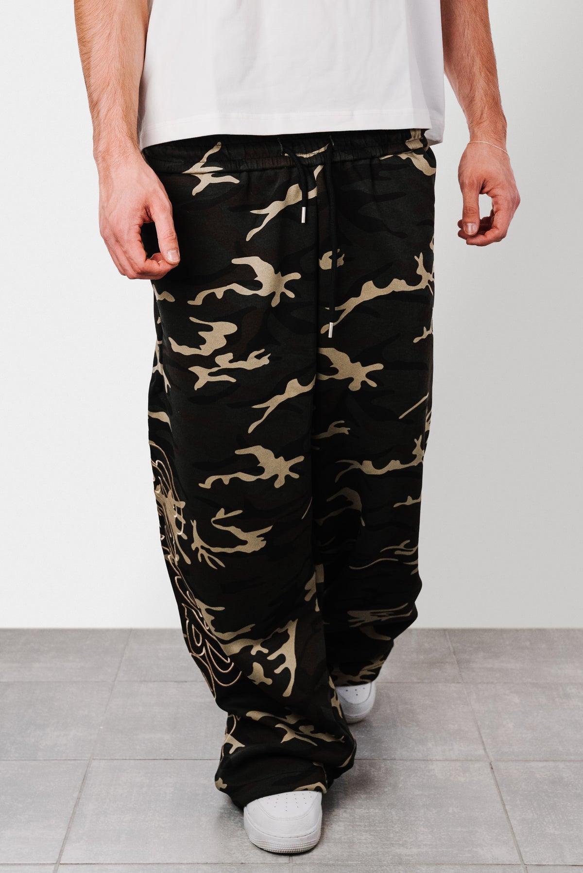 EMBROIDERED DRAGON CAMO SWEATPANTS - Shoebuya Design