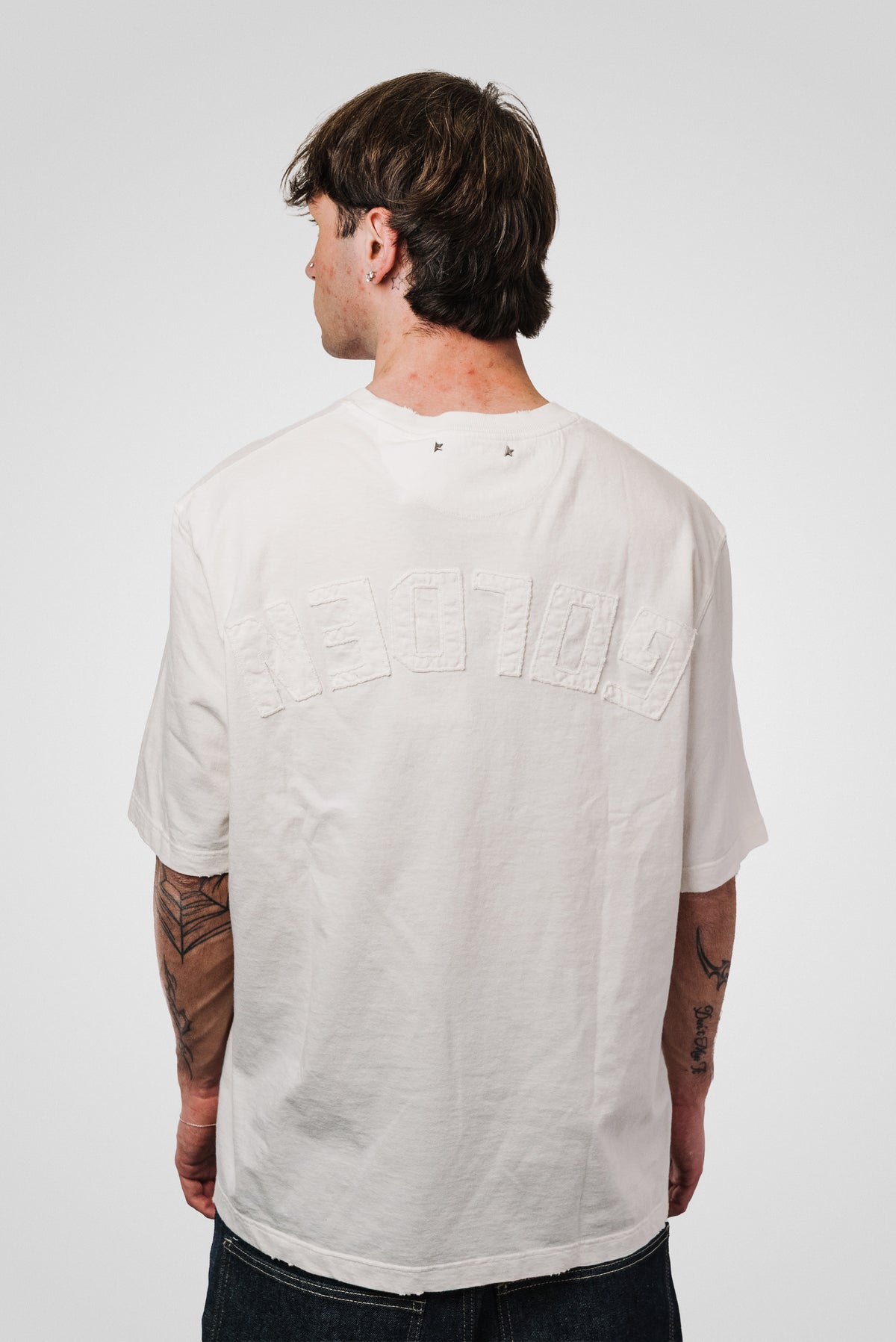 GOLDEN GOOSE PATCH LOGO IVORY TEE