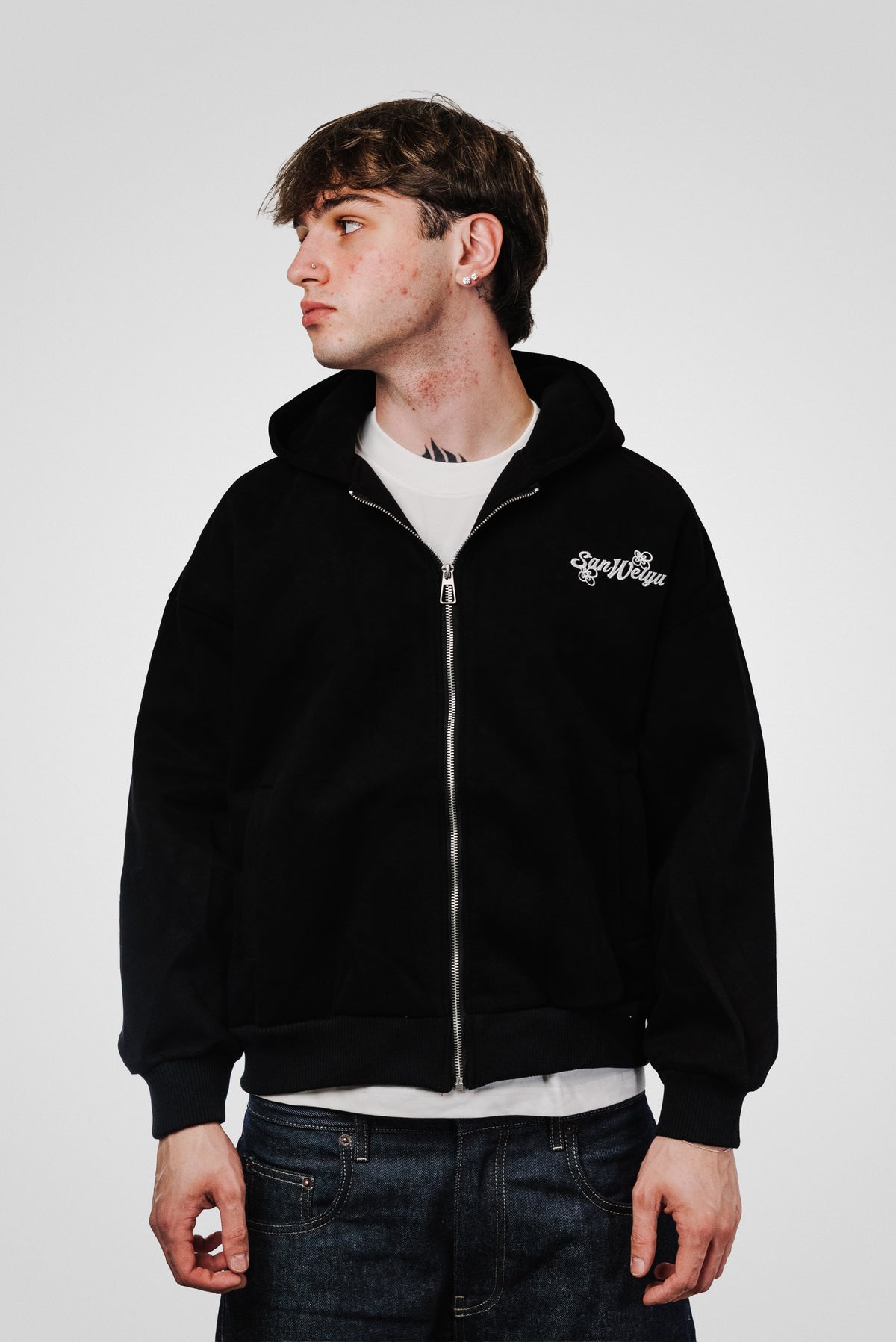 FLOWERS BLACK ZIP HOODIE - Shoebuya Design