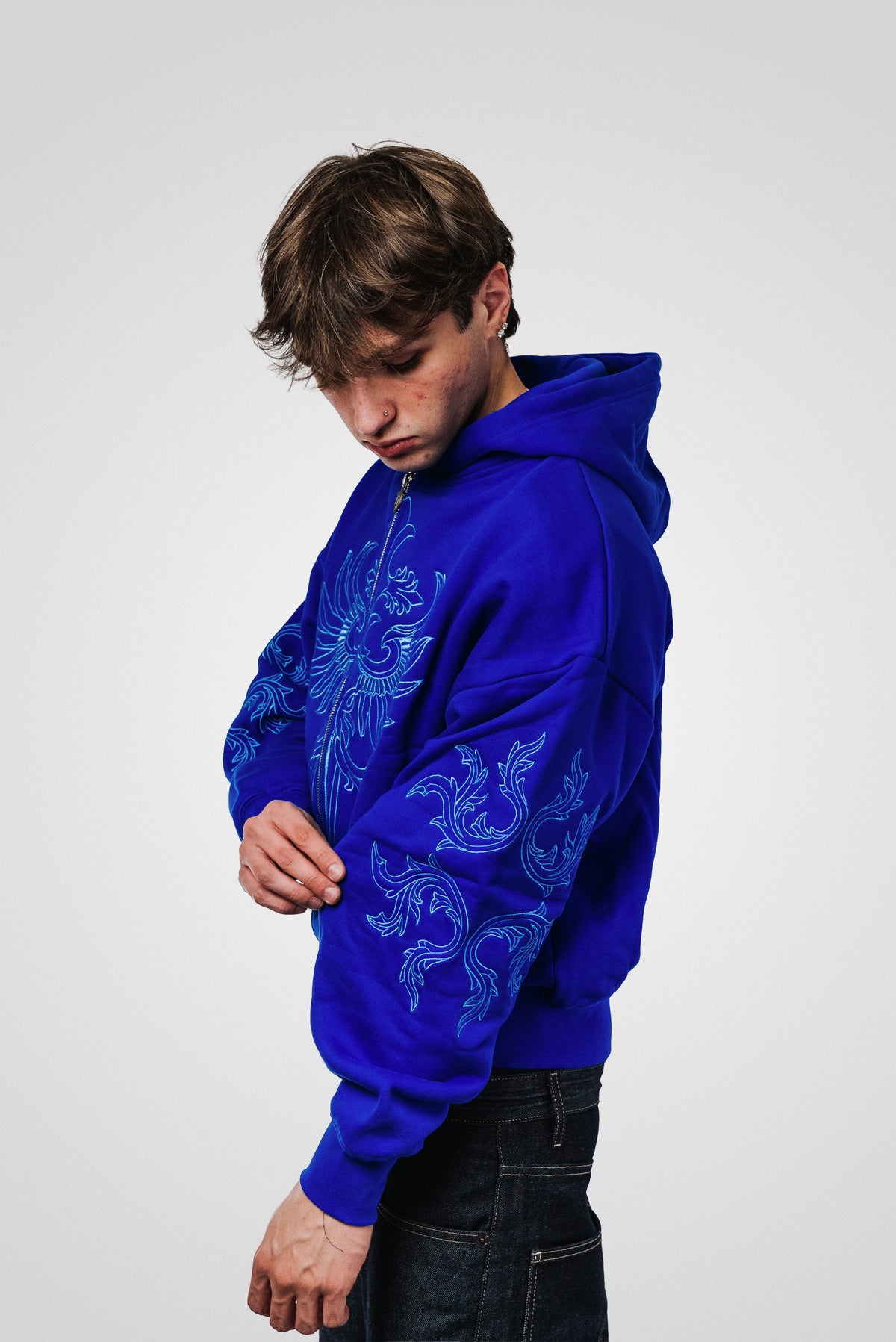 RENAISSANCE EMBROIDERED HOODIE BLUE - Mon Elysee