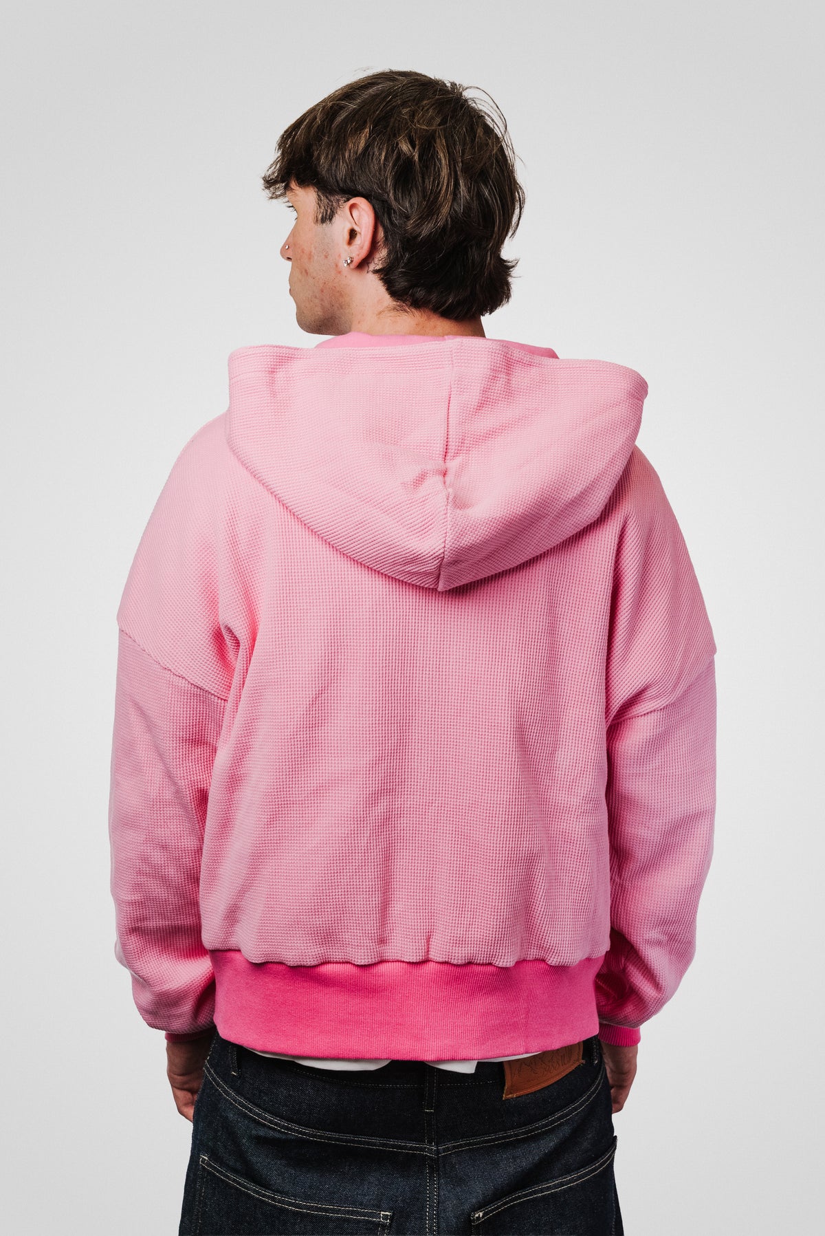 PIGGY WAFFLE DOUBLE LAYER PINK HOODIE - TheDoubleE