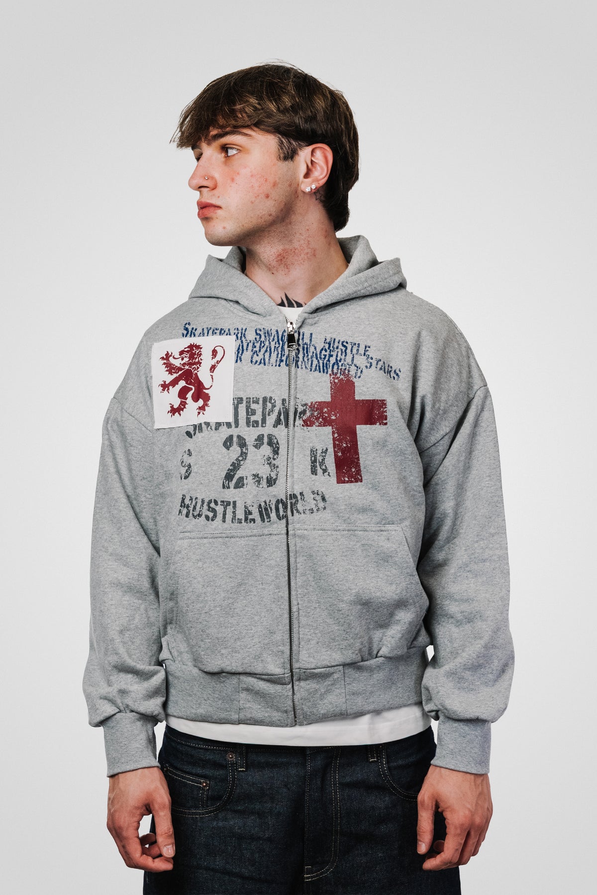 23 LIGHT GREY ZIP HOODIE - Shoebuya Design