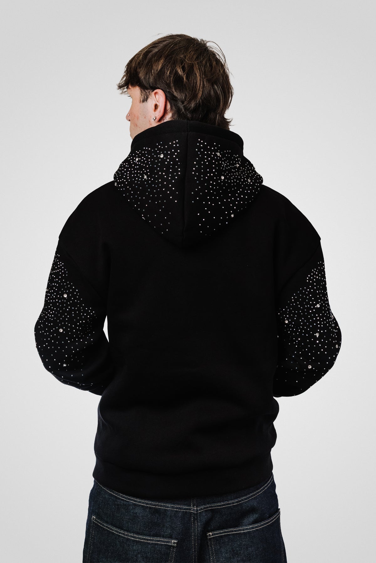 ZIP GLITTER DIAMOND BLACK HOODIE- Replacement Brand