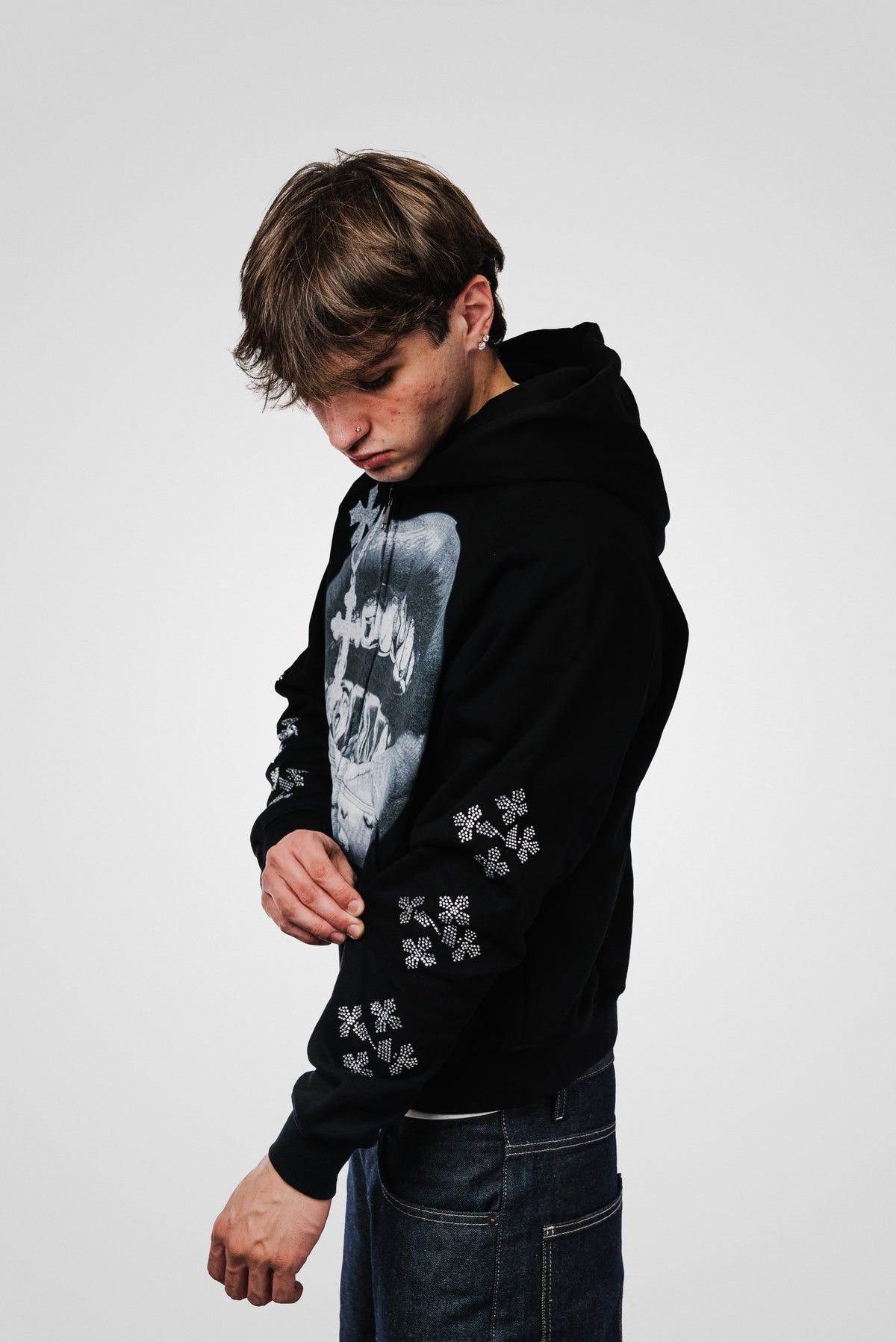 CROSS GLITTER BLACK ZIP HOODIE - Noissey Brand