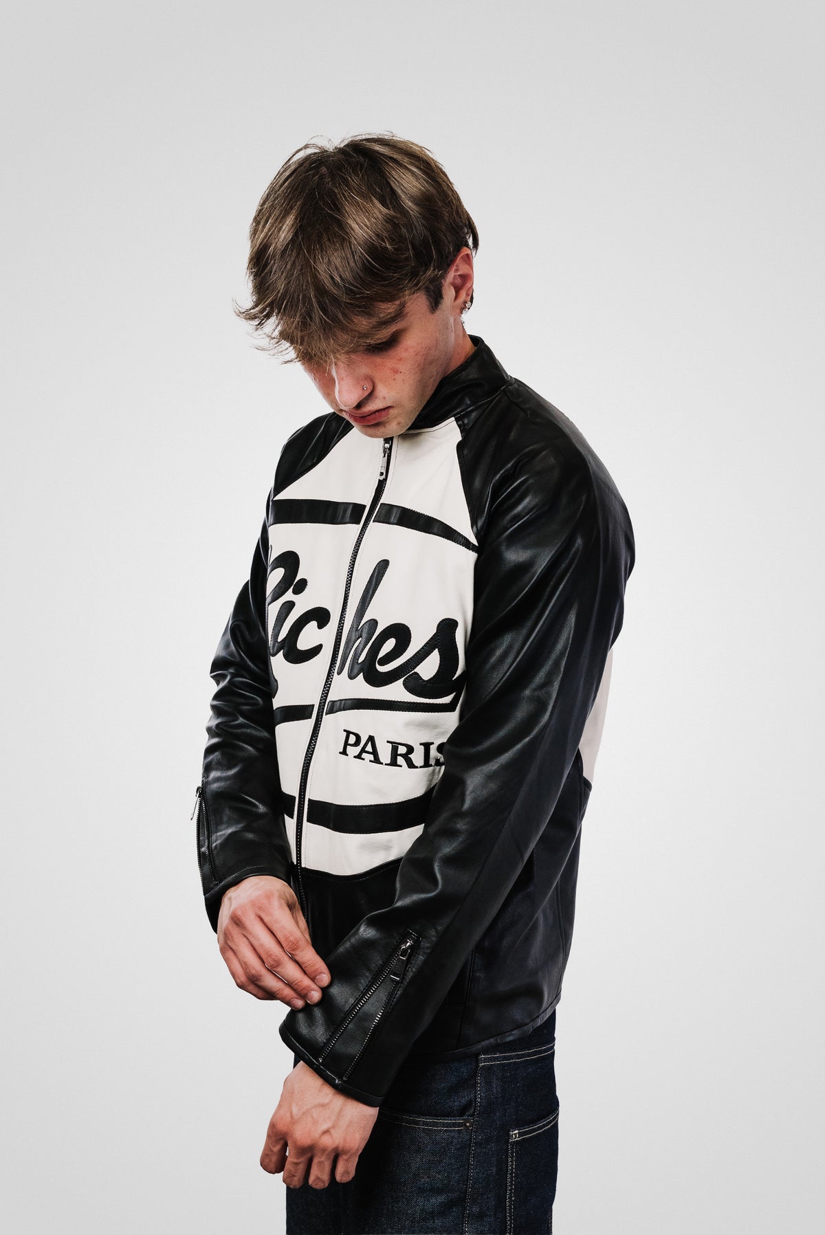 MOTORBIKER BLACK/WHITE JACKET - Riches Paris