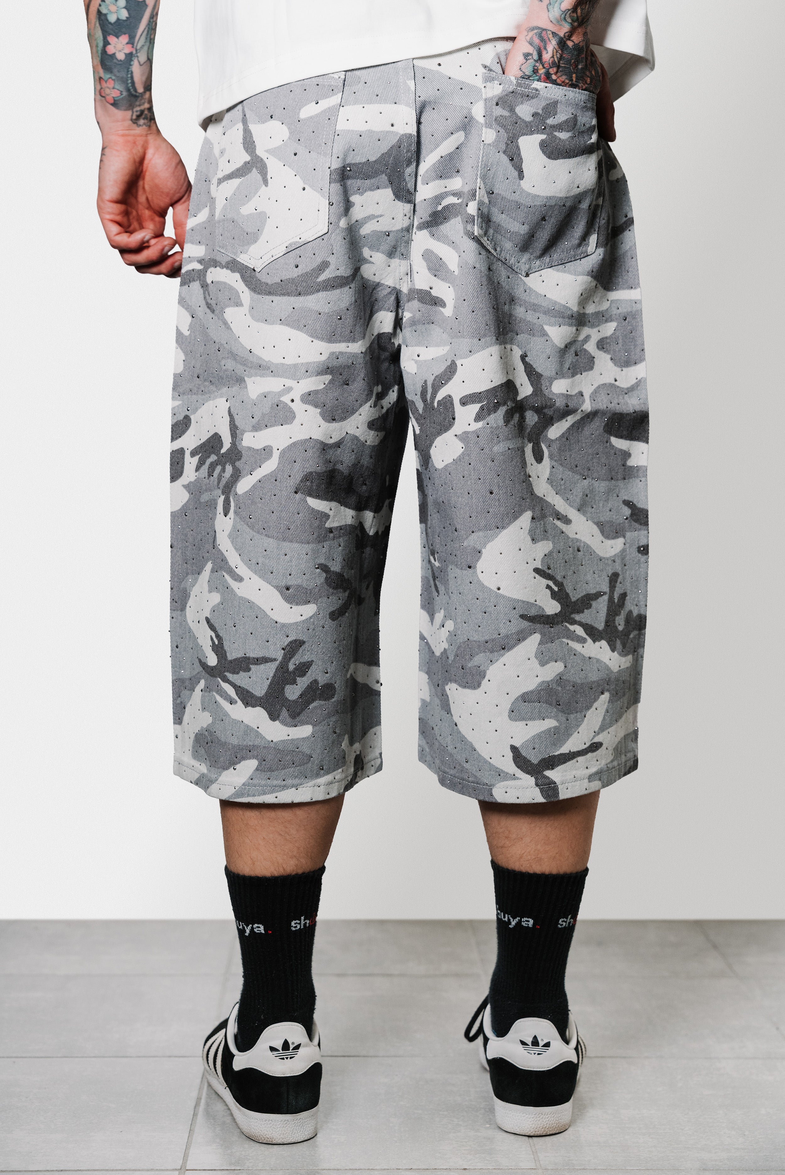 CAMO GREY GLITTER JORTS - Shoebuya Design