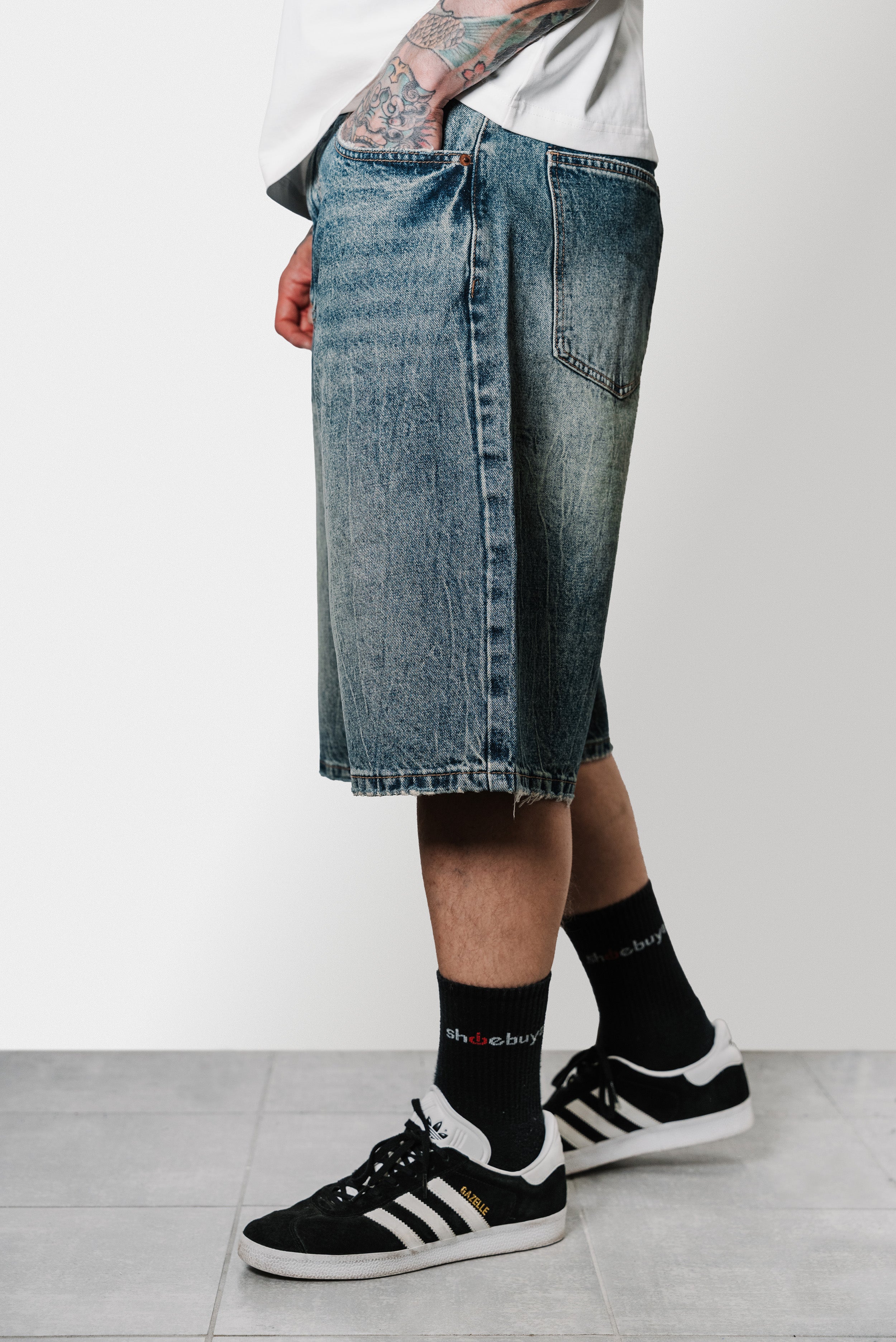 MAY SLAVED DENIM SHORTS - Shoebuya Design