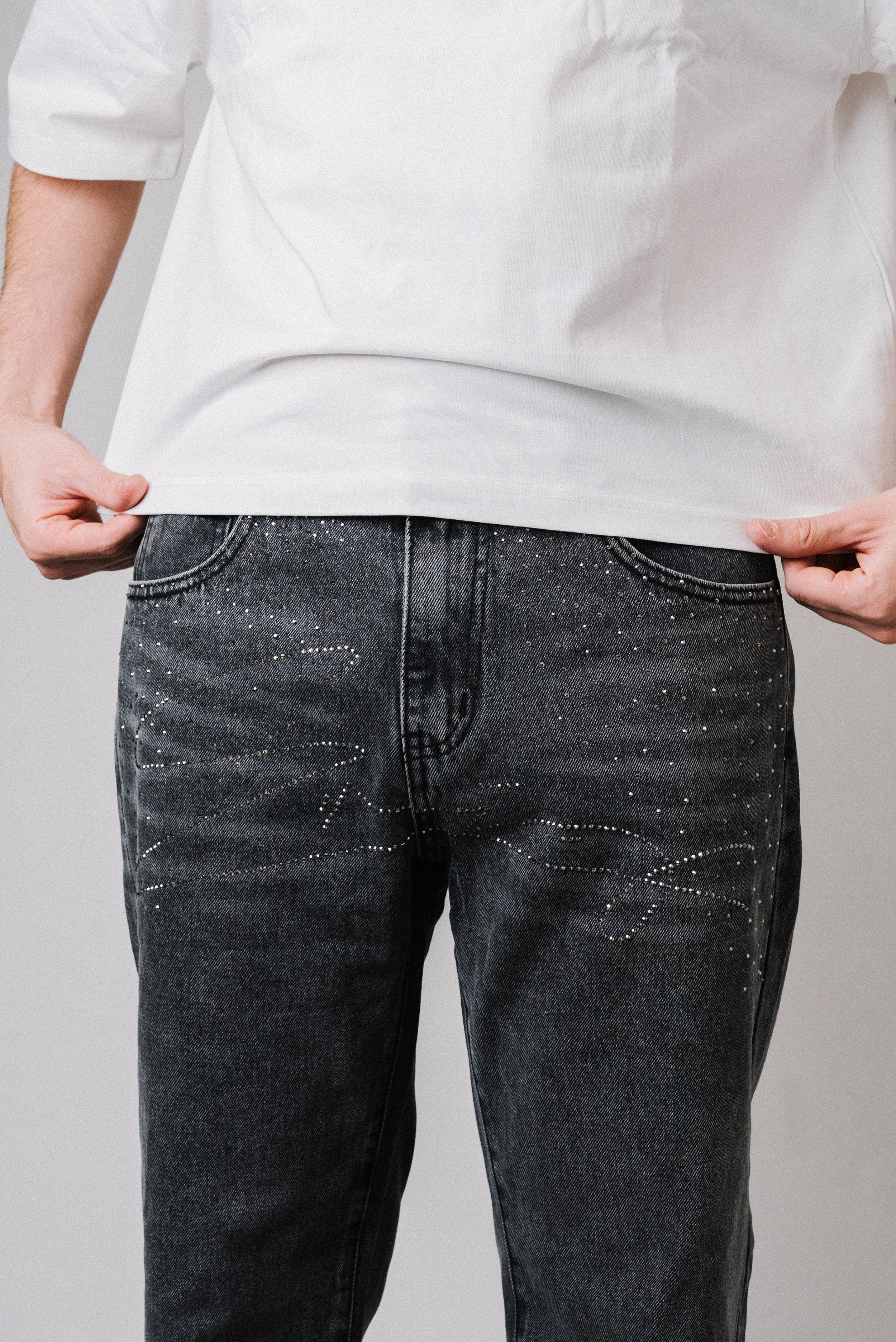 GREY SPARCKLY DENIM JEANS - Replacement Brand