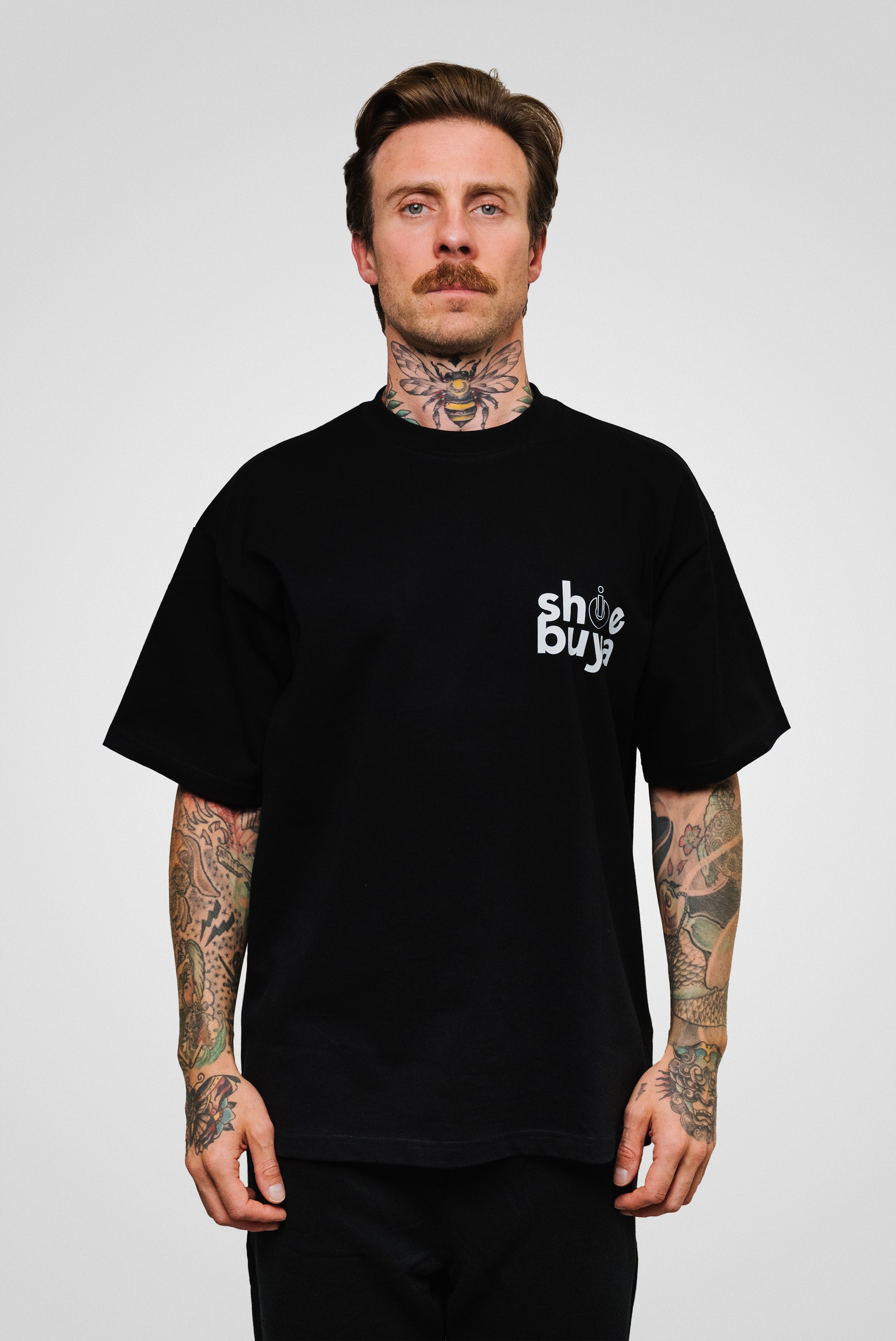 DOUBLE LOGO SHOEBUYA TEE BLACK - Shoebuya Brand