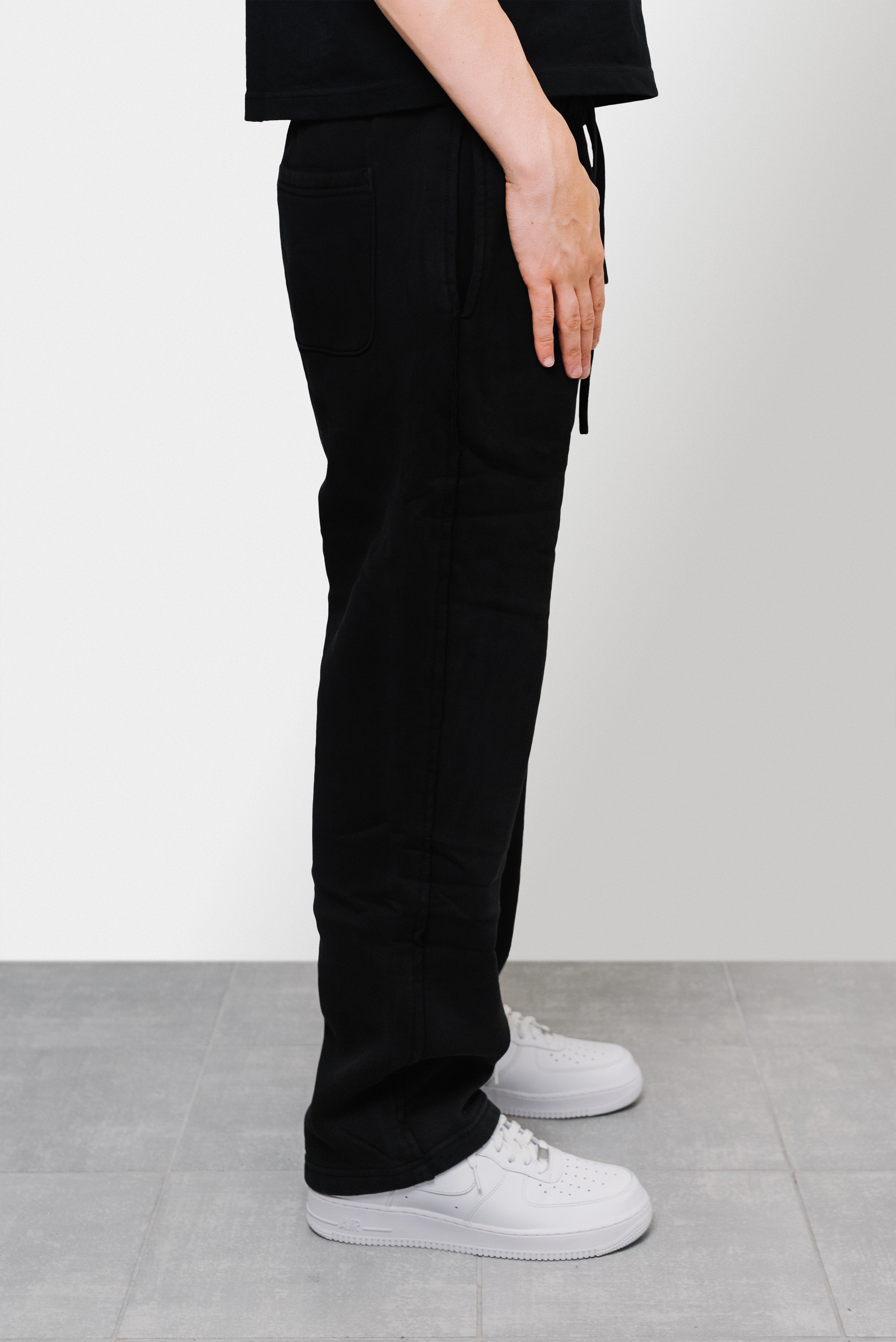 LOOSE DISTRESSED STRIPED STRAIGHT PANTS BLACK - Shoebuya Brand