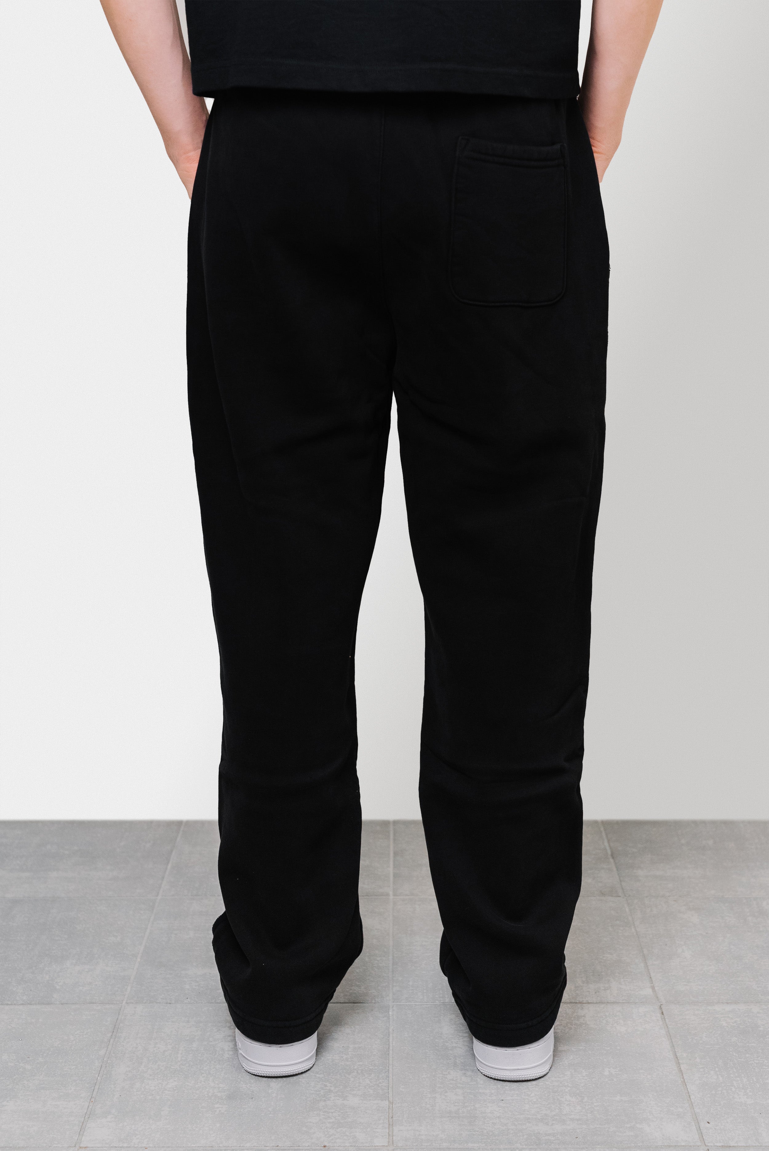 LOOSE DISTRESSED STRIPED STRAIGHT PANTS BLACK - Shoebuya Brand