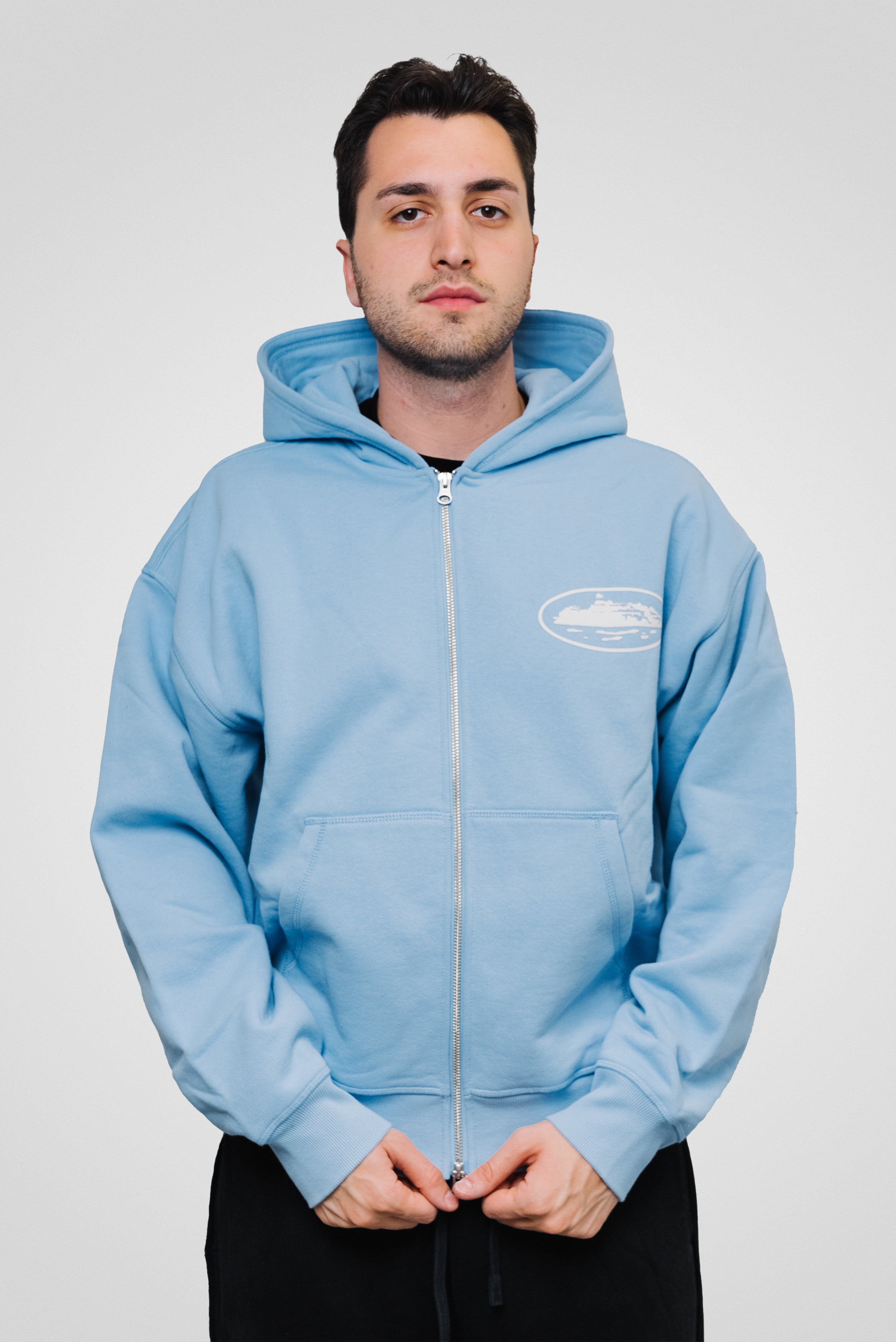 CORTEIZ ISLAND PUFF PRINT ZIP HOODIE BABY BLUE