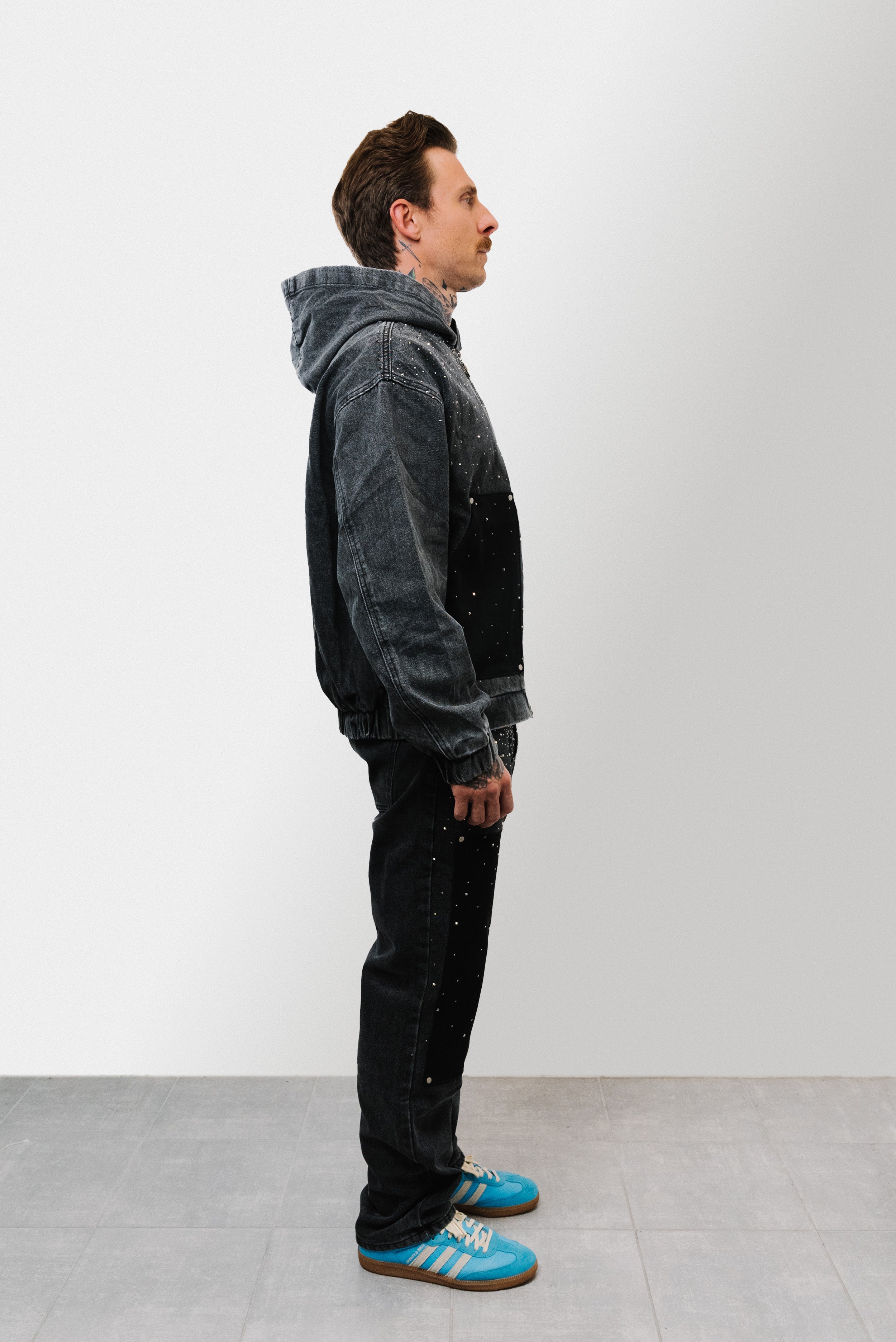 SPARCKLY DENIM SLAVED BLACK SUIT - Shoebuya Design