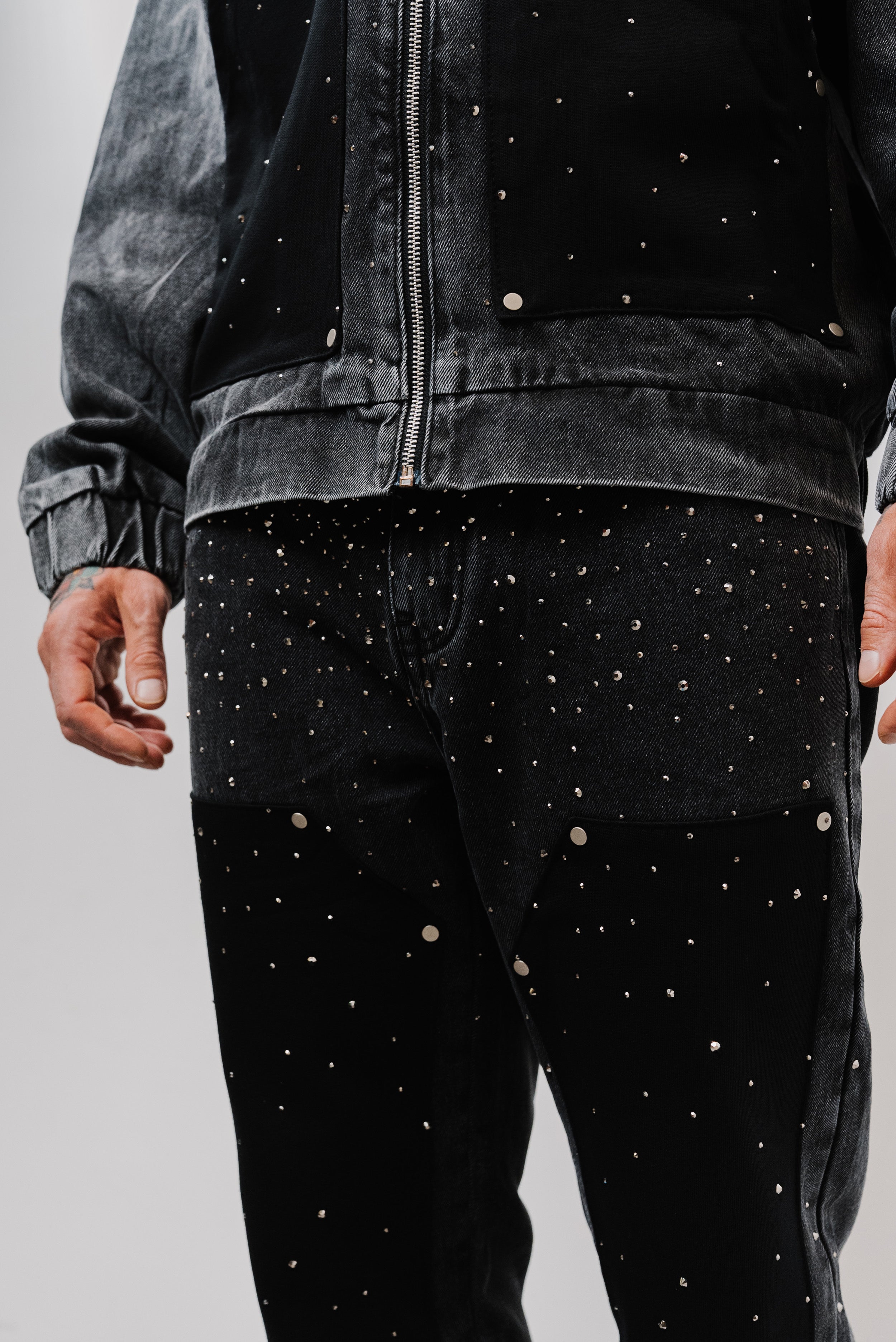 SPARCKLY DENIM SLAVED BLACK SUIT - Shoebuya Design