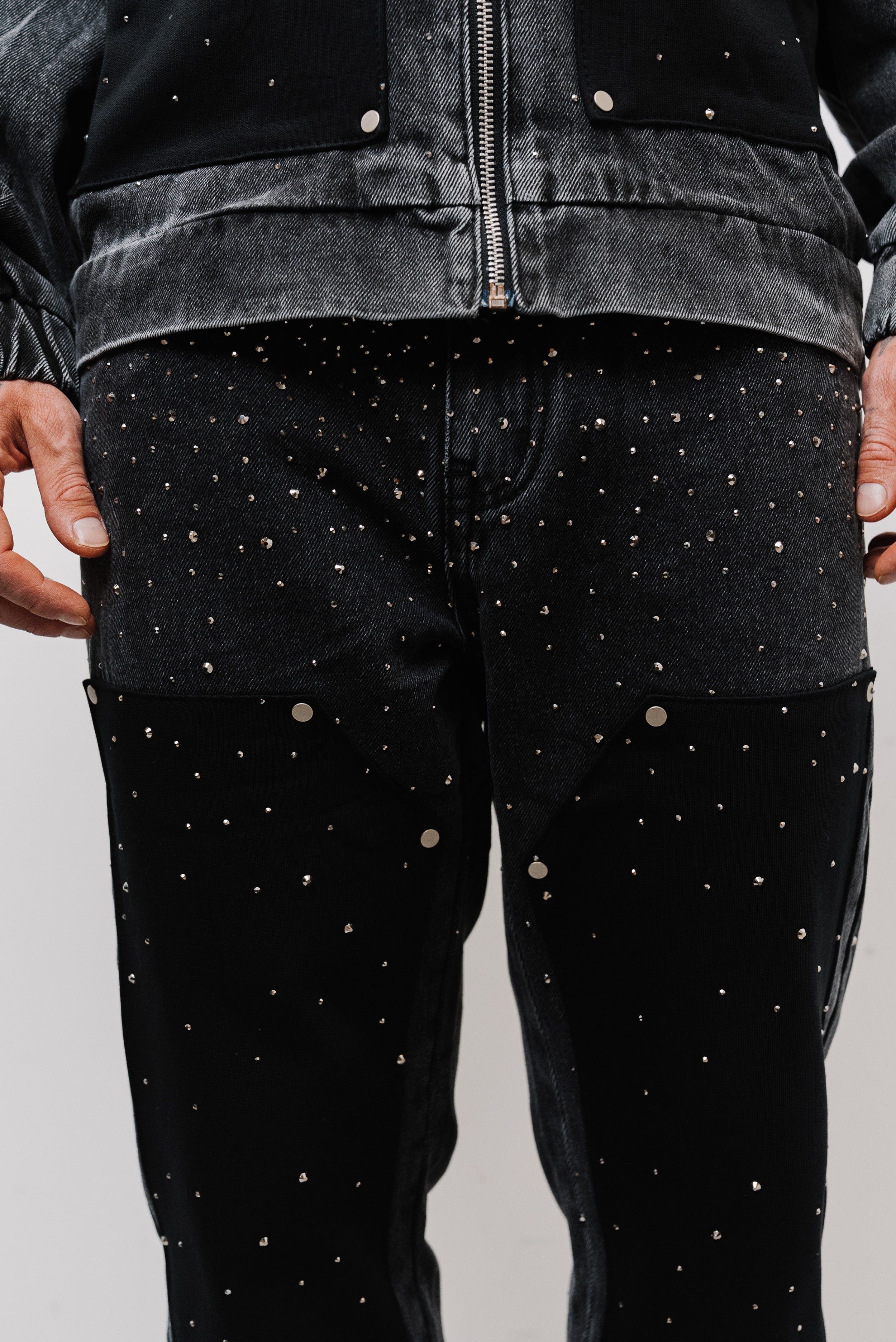 SPARCKLY DENIM SLAVED BLACK SUIT - Shoebuya Design