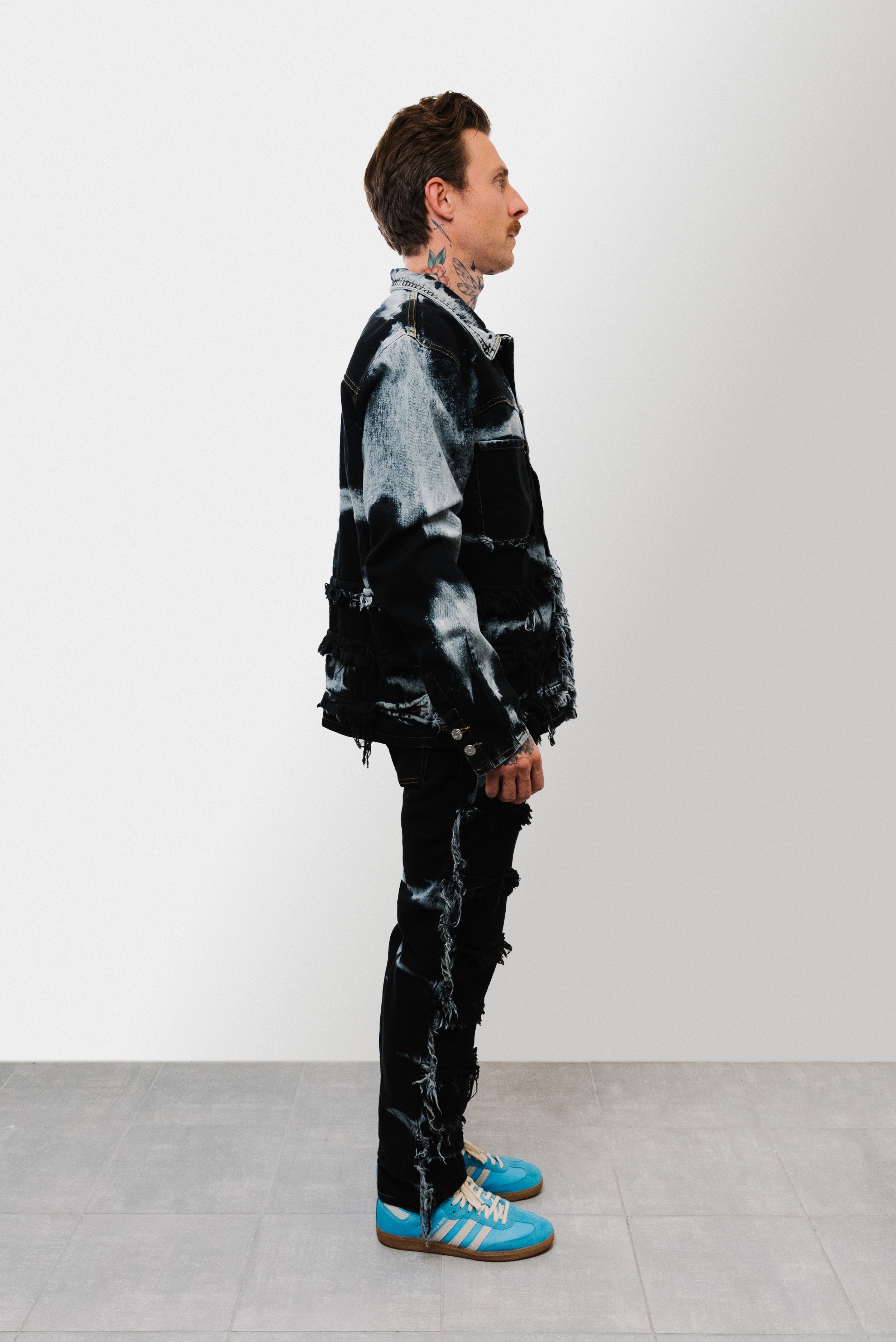 SLAVED RIPPED BLACK JACKET+JEANS SUIT - Shoebuya Design