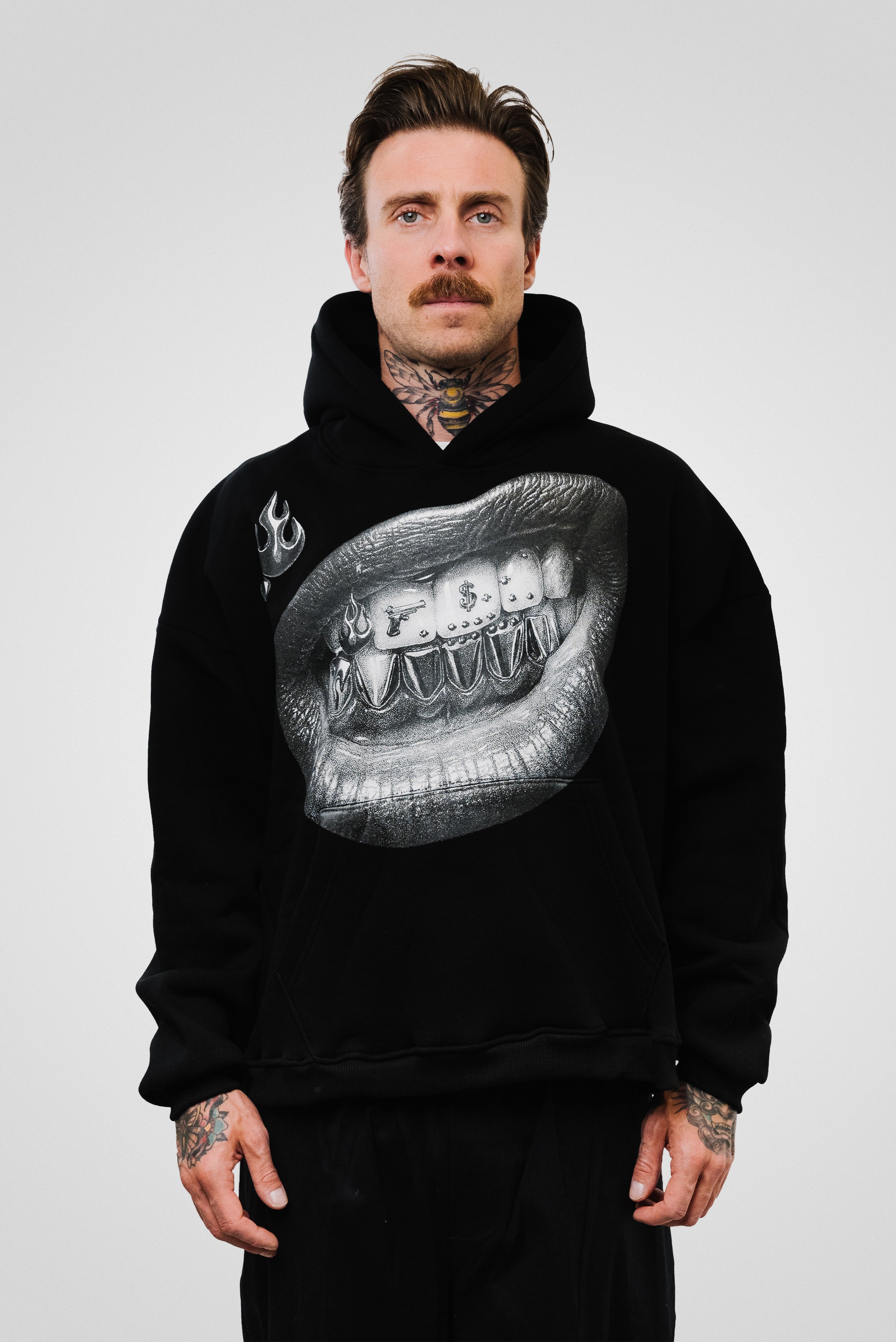 BOXY MOUTH FIRE BLACK HOODIE- Replacement Brand
