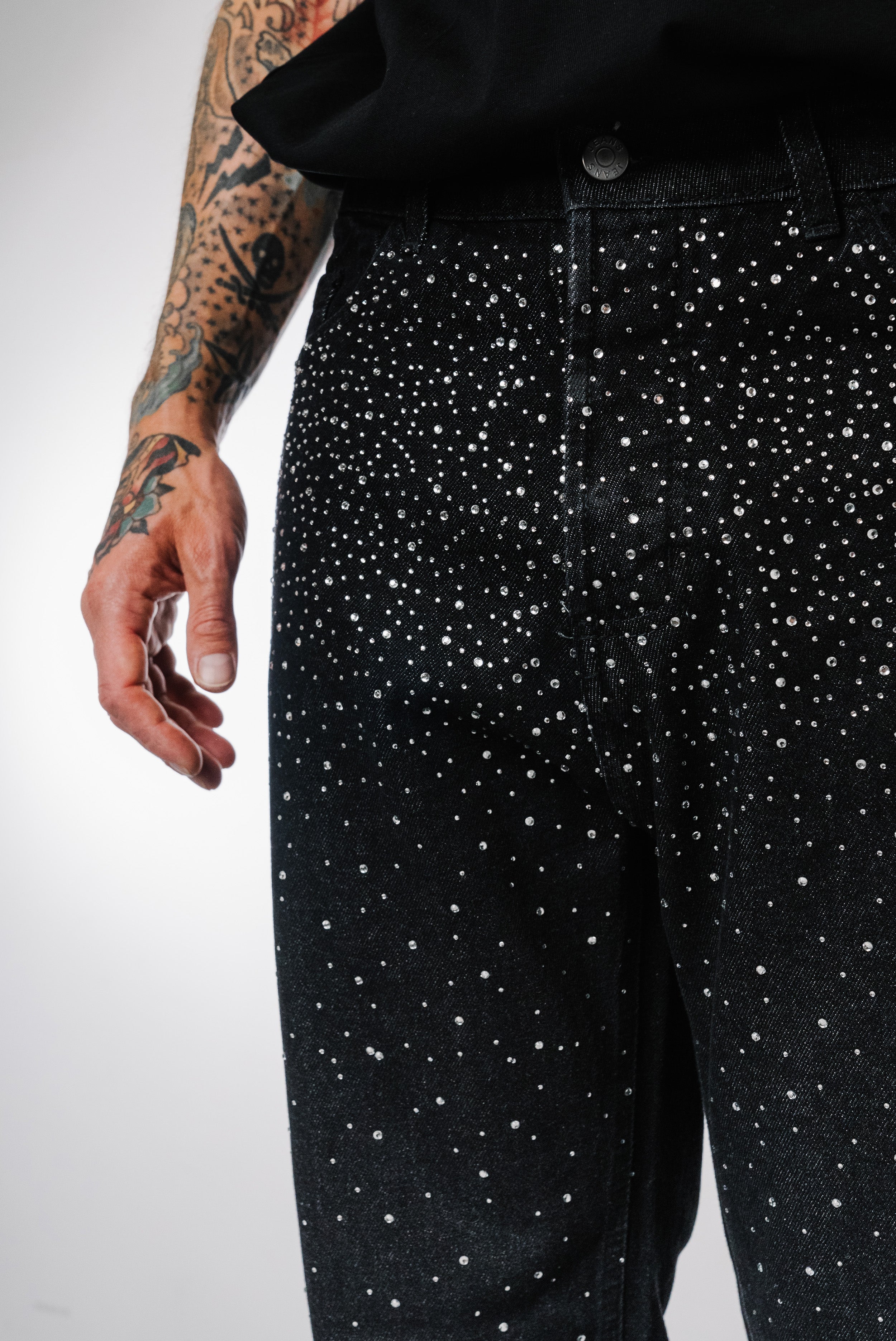 SPARKLY DENIM BLACK JEANS - Shoebuya Brand