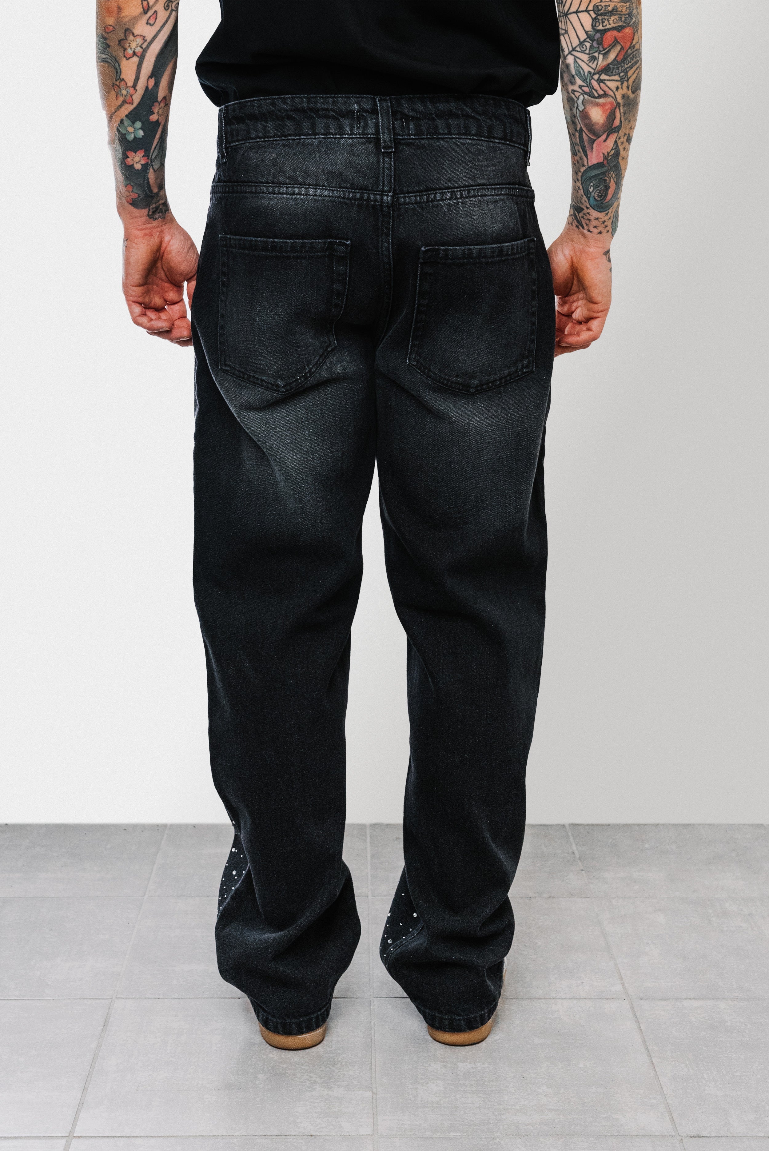 GLITTER DENIM BLACK JEANS - Shoebuya Brand