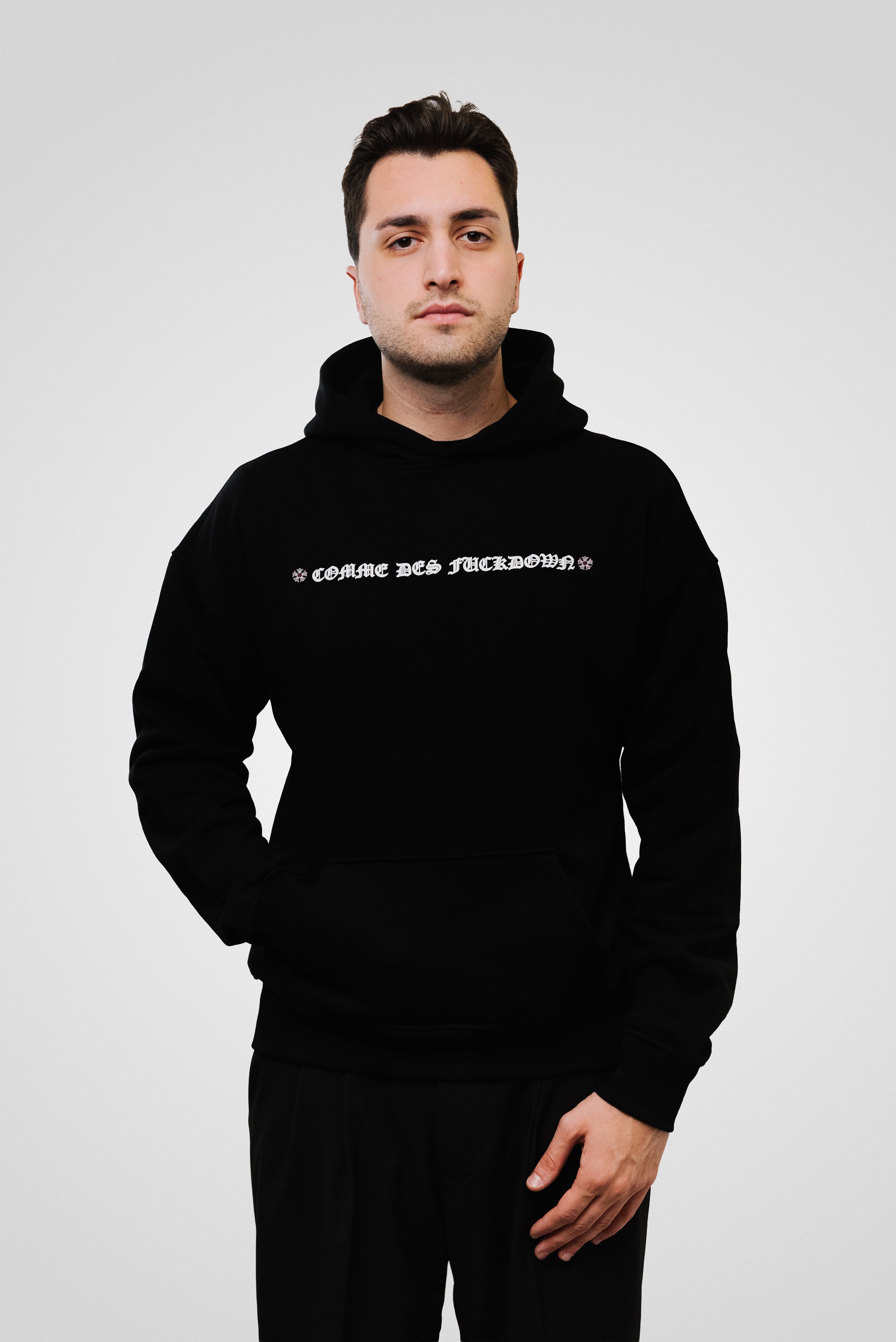 FLOWER HOODIE BLACK - Comme Des Fuckdown