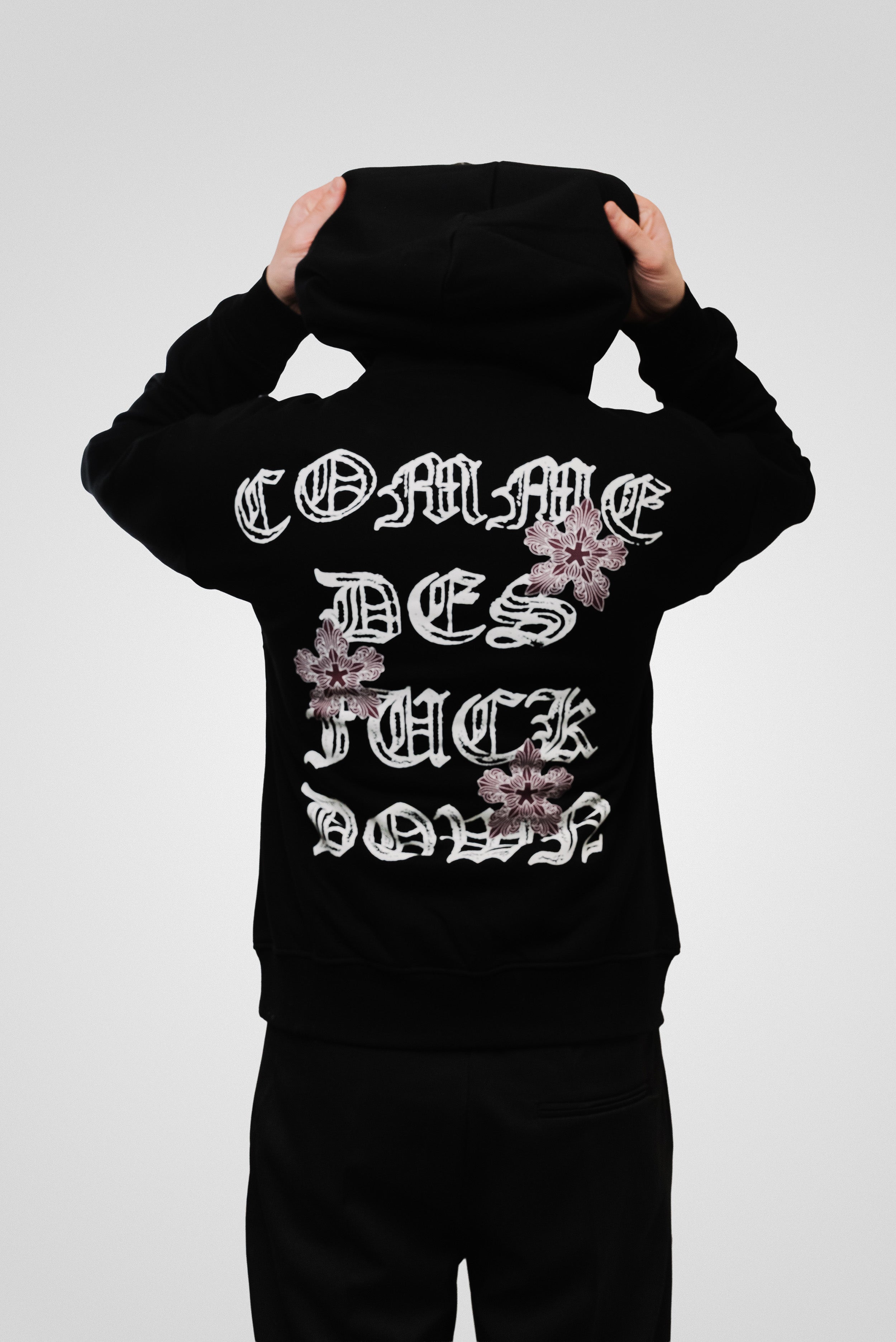 FLOWER HOODIE BLACK - Comme Des Fuckdown