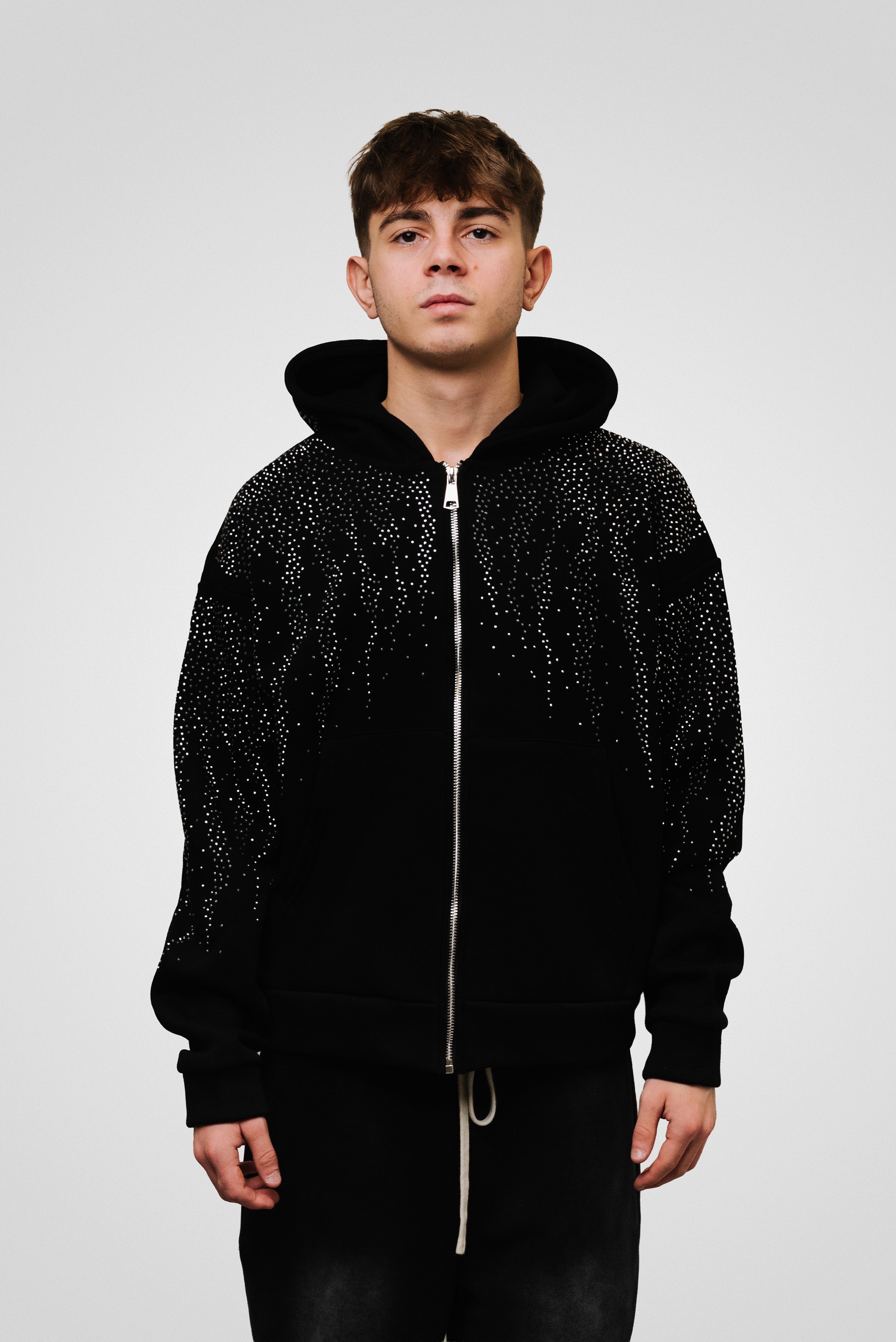 ZIP GLITTER BLACK HOODIE- Replacement Brand