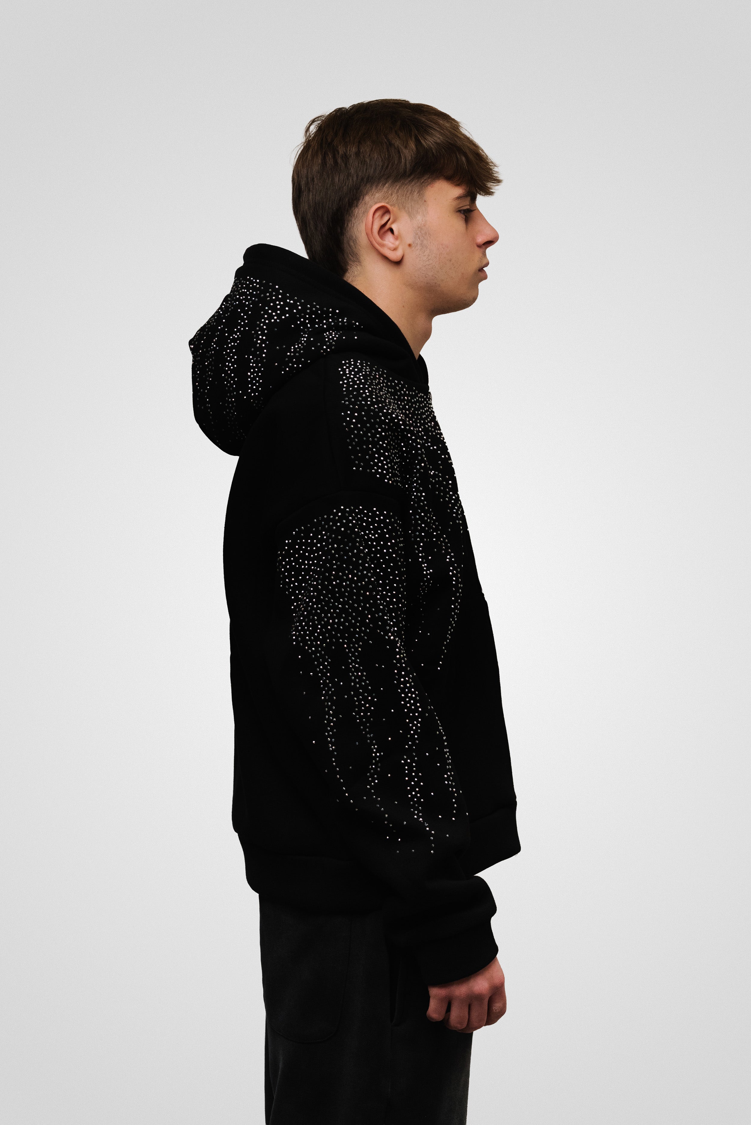 ZIP GLITTER BLACK HOODIE- Replacement Brand