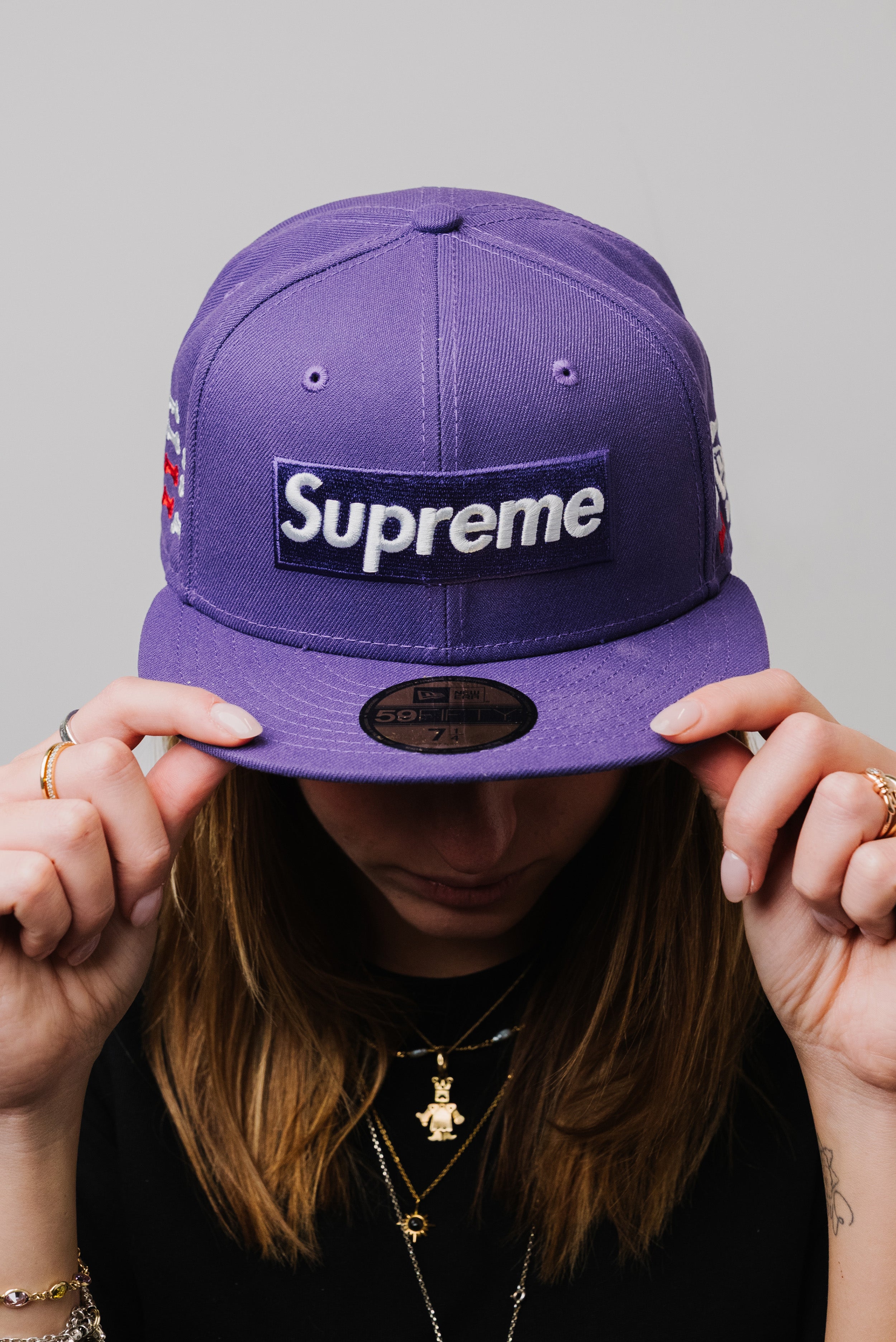 SUPREME BONES BOX LOGO NEW ERA PURPLE CAP
