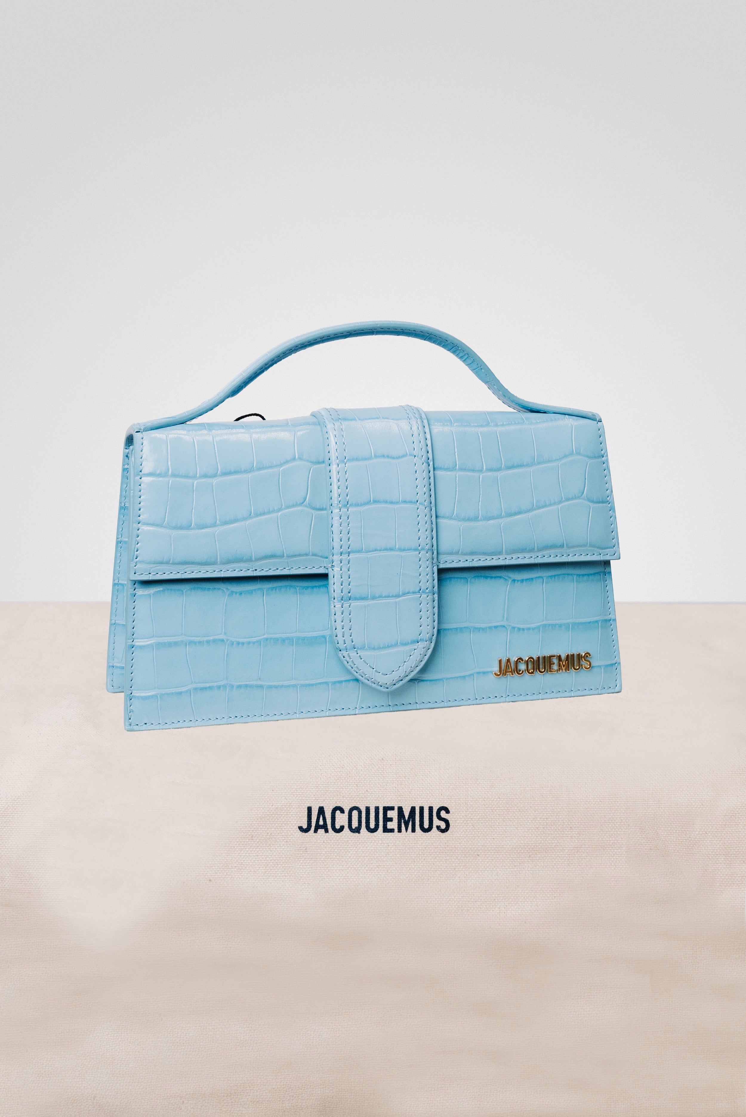 JACQUEMUS LE GRAND BAMBINO CROSSBODY FLAP BAG CROCO EMBOSSED BLU