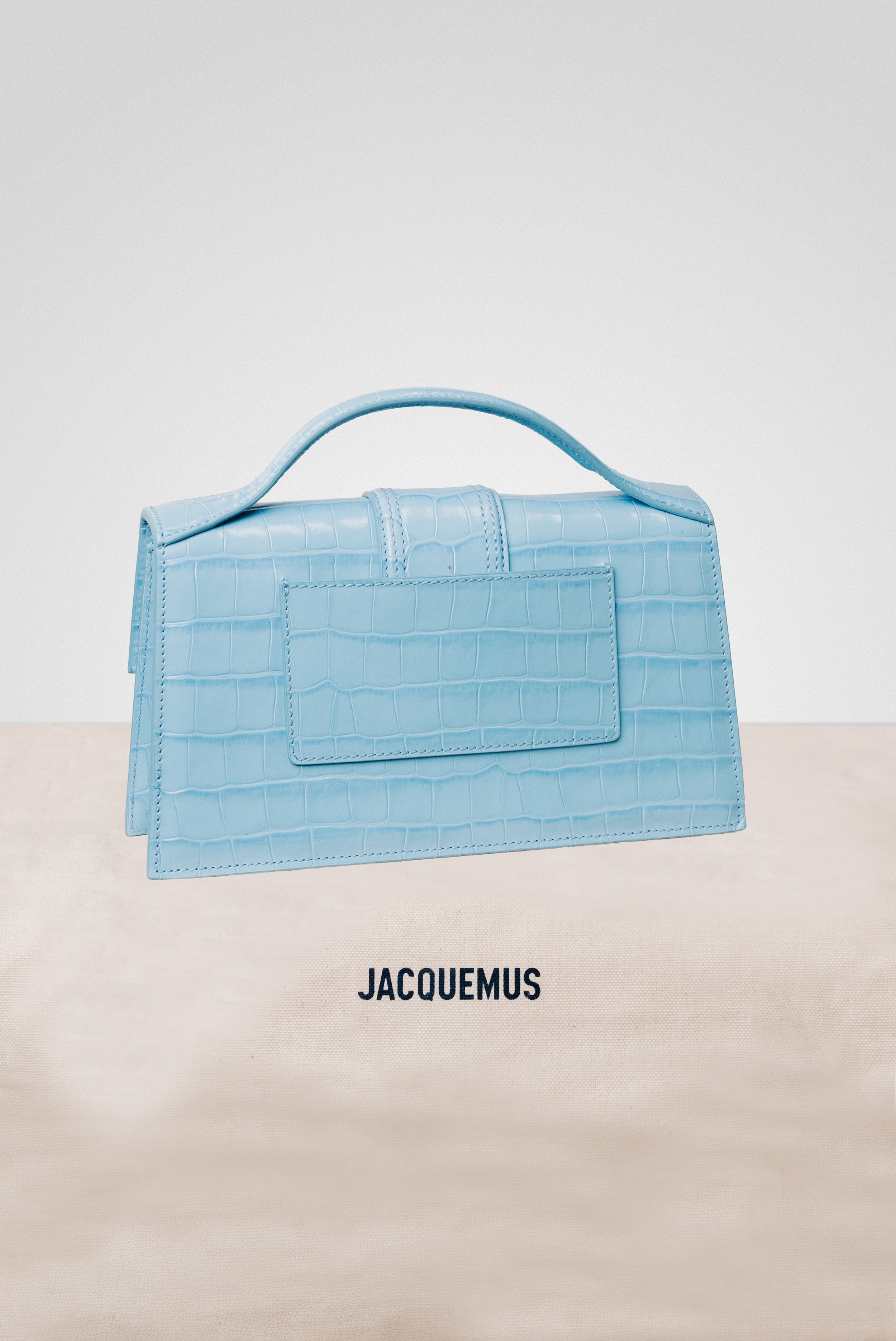 JACQUEMUS LE GRAND BAMBINO CROSSBODY FLAP BAG CROCO EMBOSSED BLU