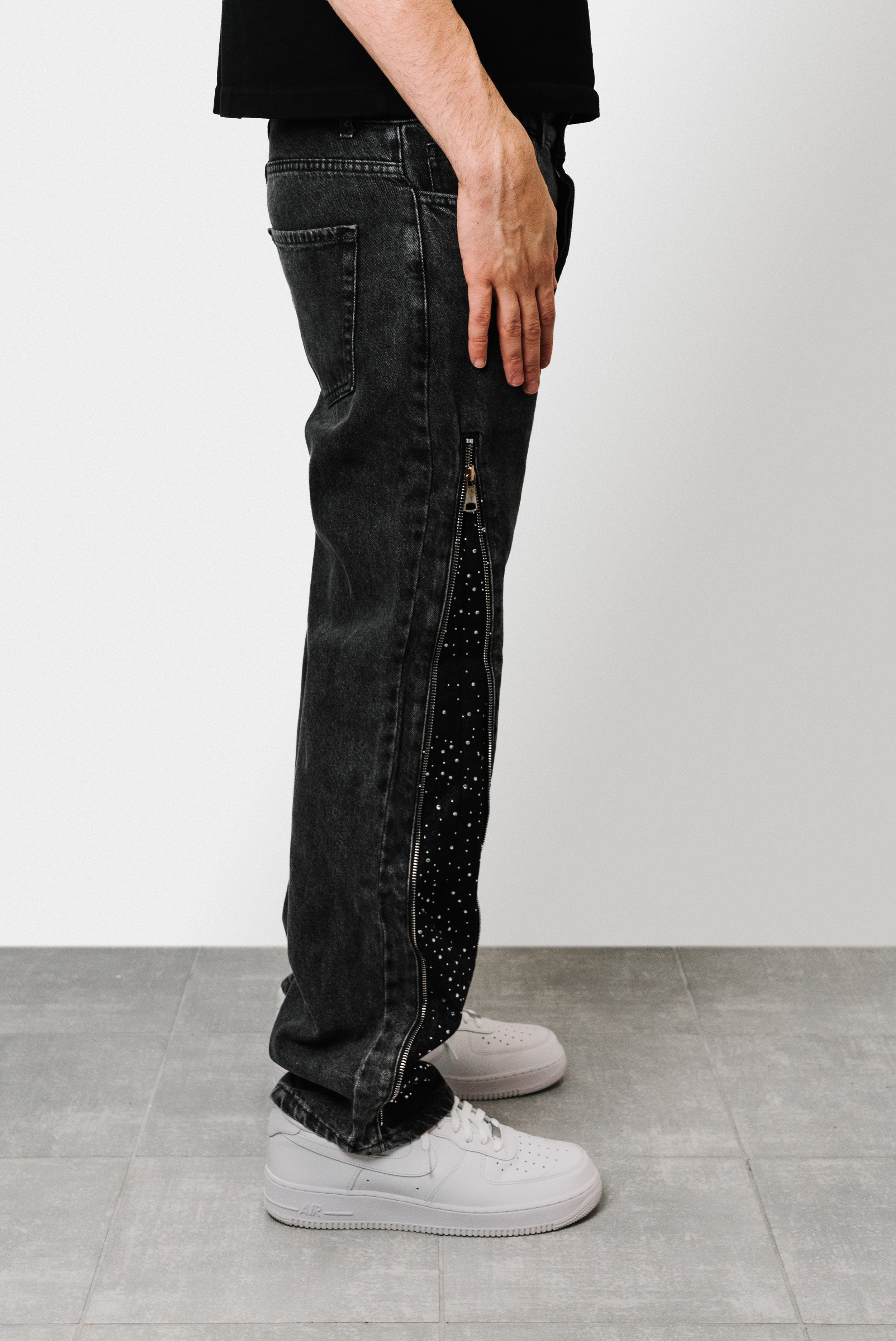DENIM BLACK ZIP SPARCKLY JEANS - Replacement Brand