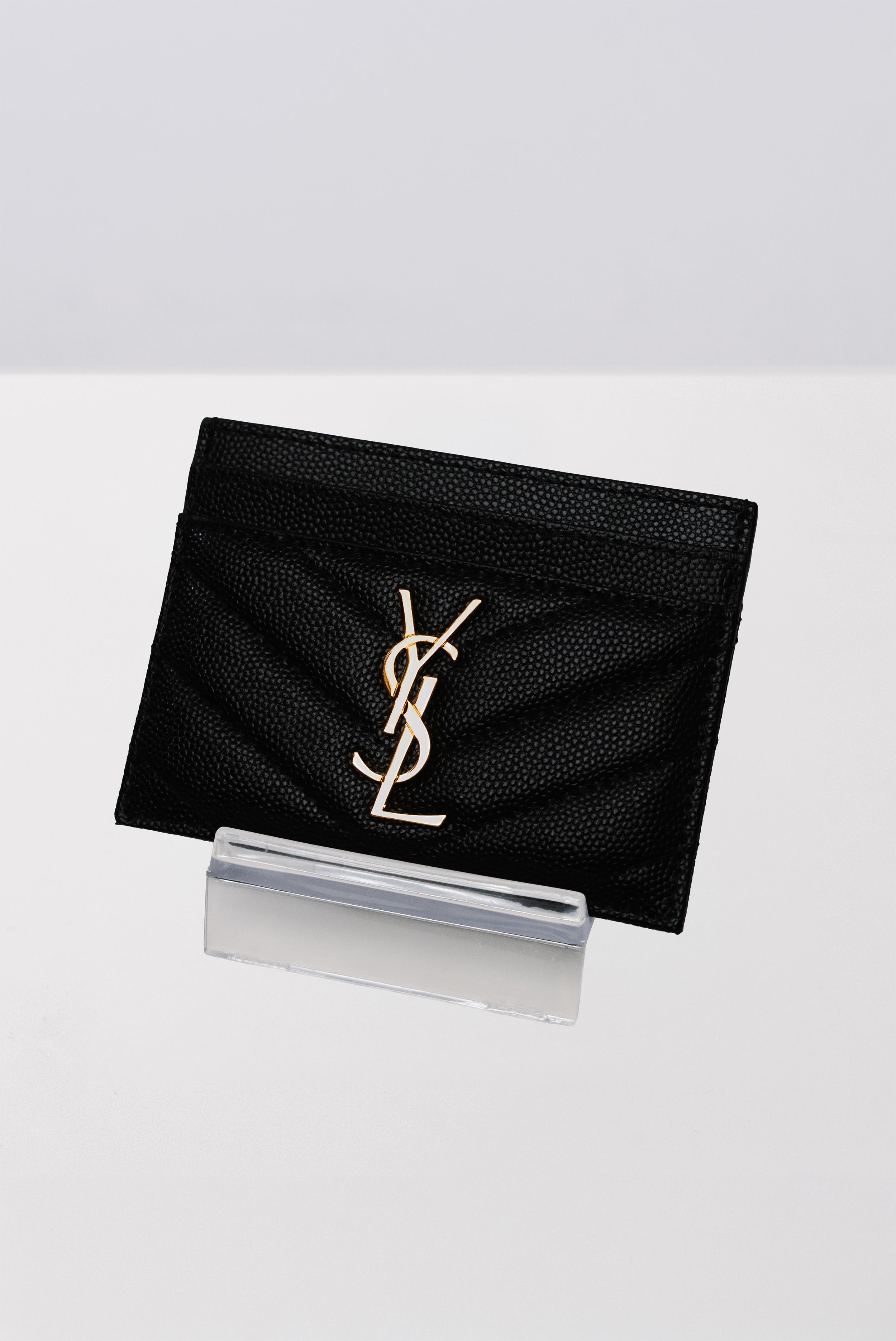 CASSANDRE MATELASSÉ PORTA CARTE IN PELLE GOFFRATA GRAIN DE POUDRE BLACK/GOLD - Yves Saint Laurent