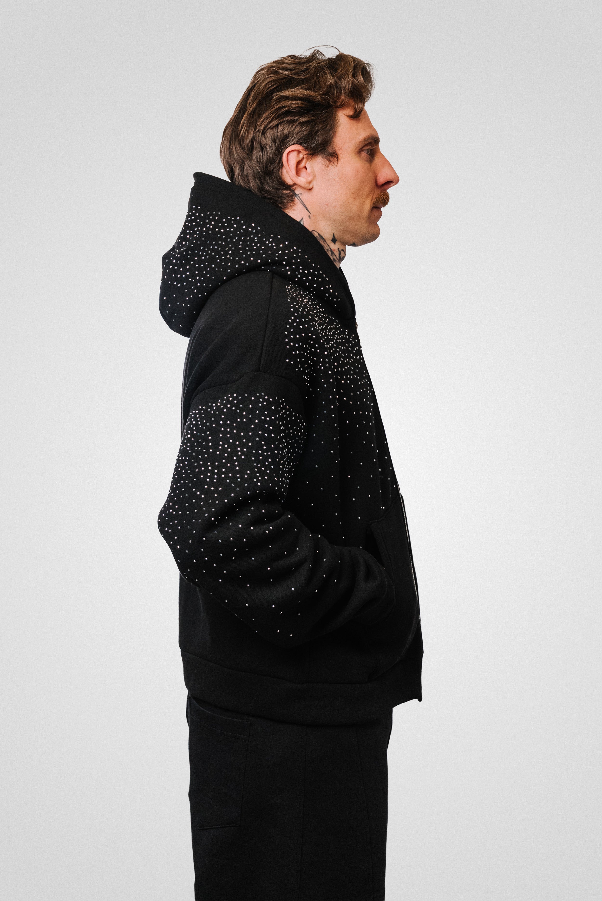 ZIP GLITTER BLACK HOODIE- Replacement Brand